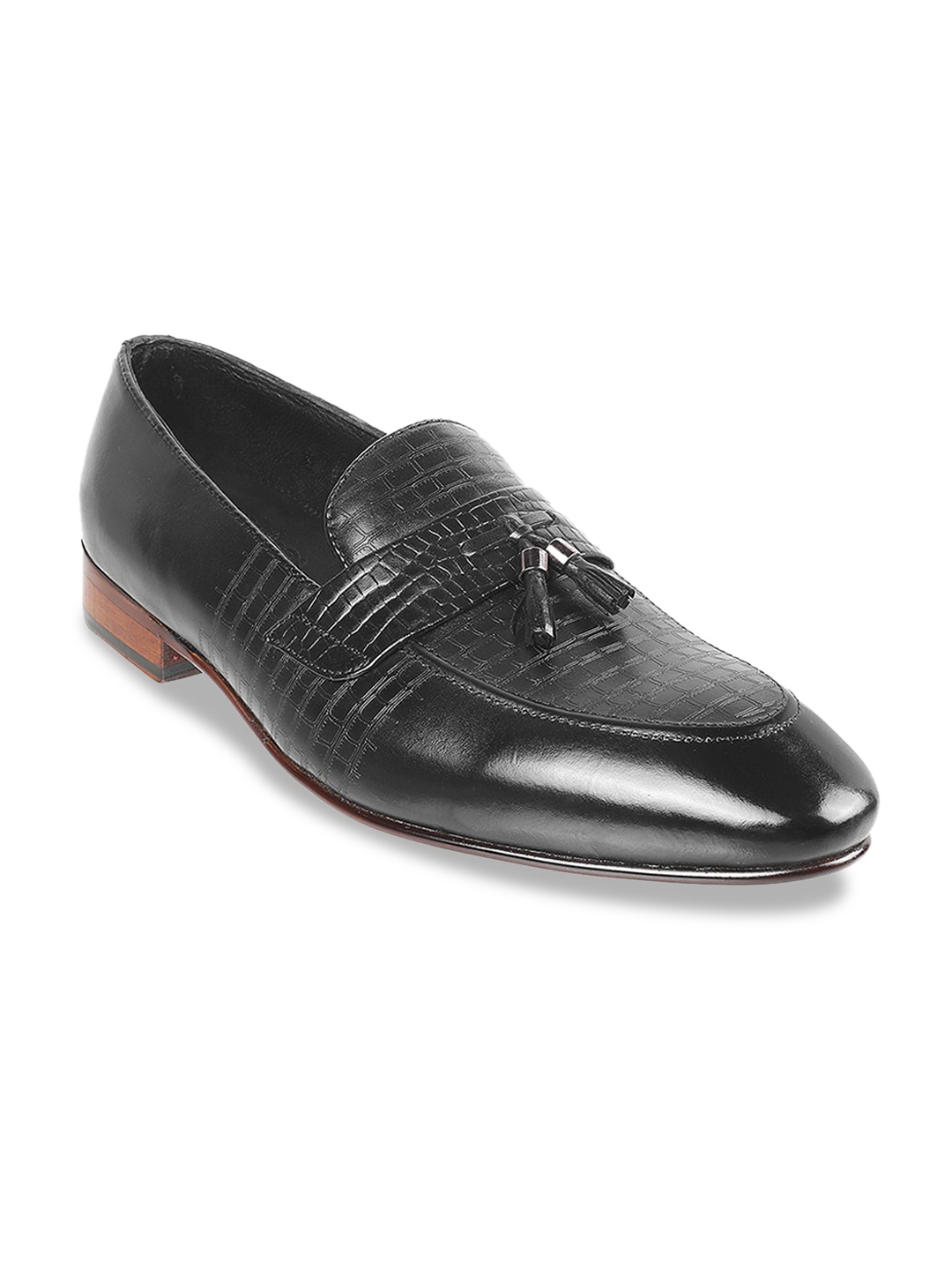 

DAVINCHI Men Textured Leather Formal Tassel Loafers, Black
