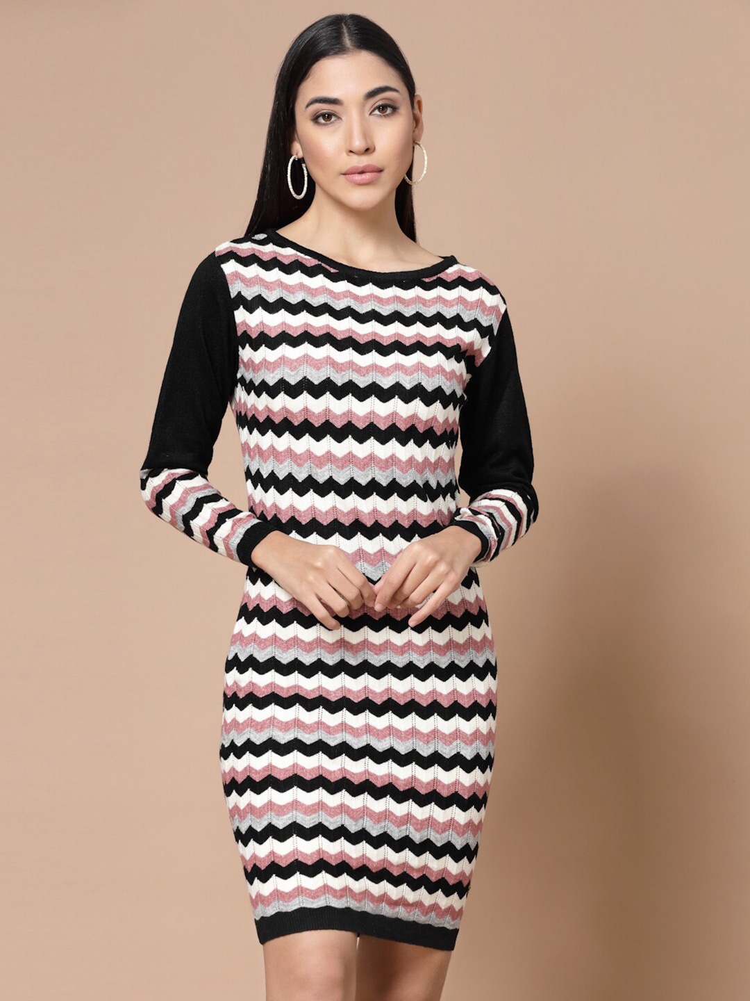 

BAESD Self Designed Long Sleeves Acrylic Bodycon Dress, Black