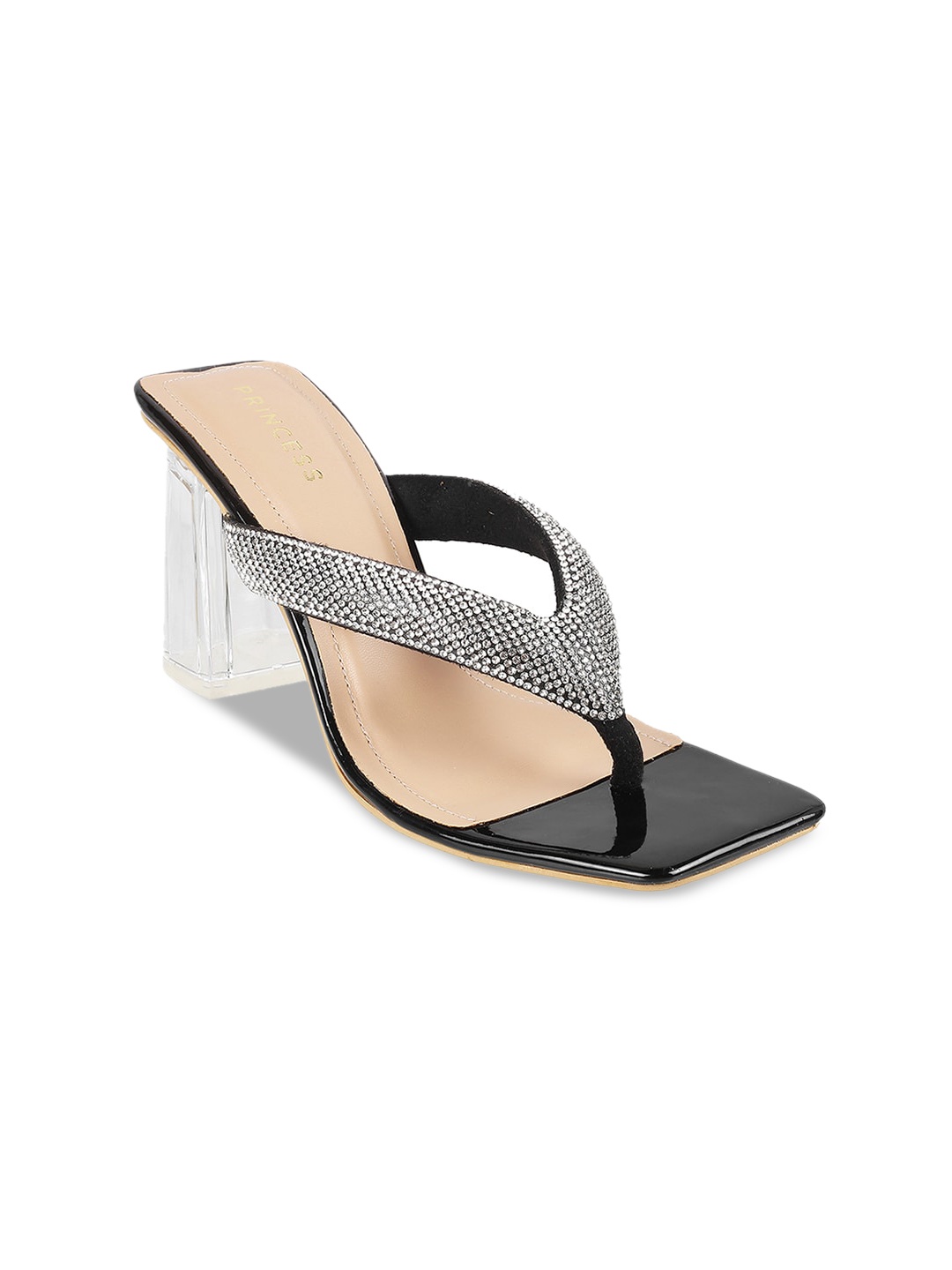 

Metro Embellished Open Toe Block Heels, Black