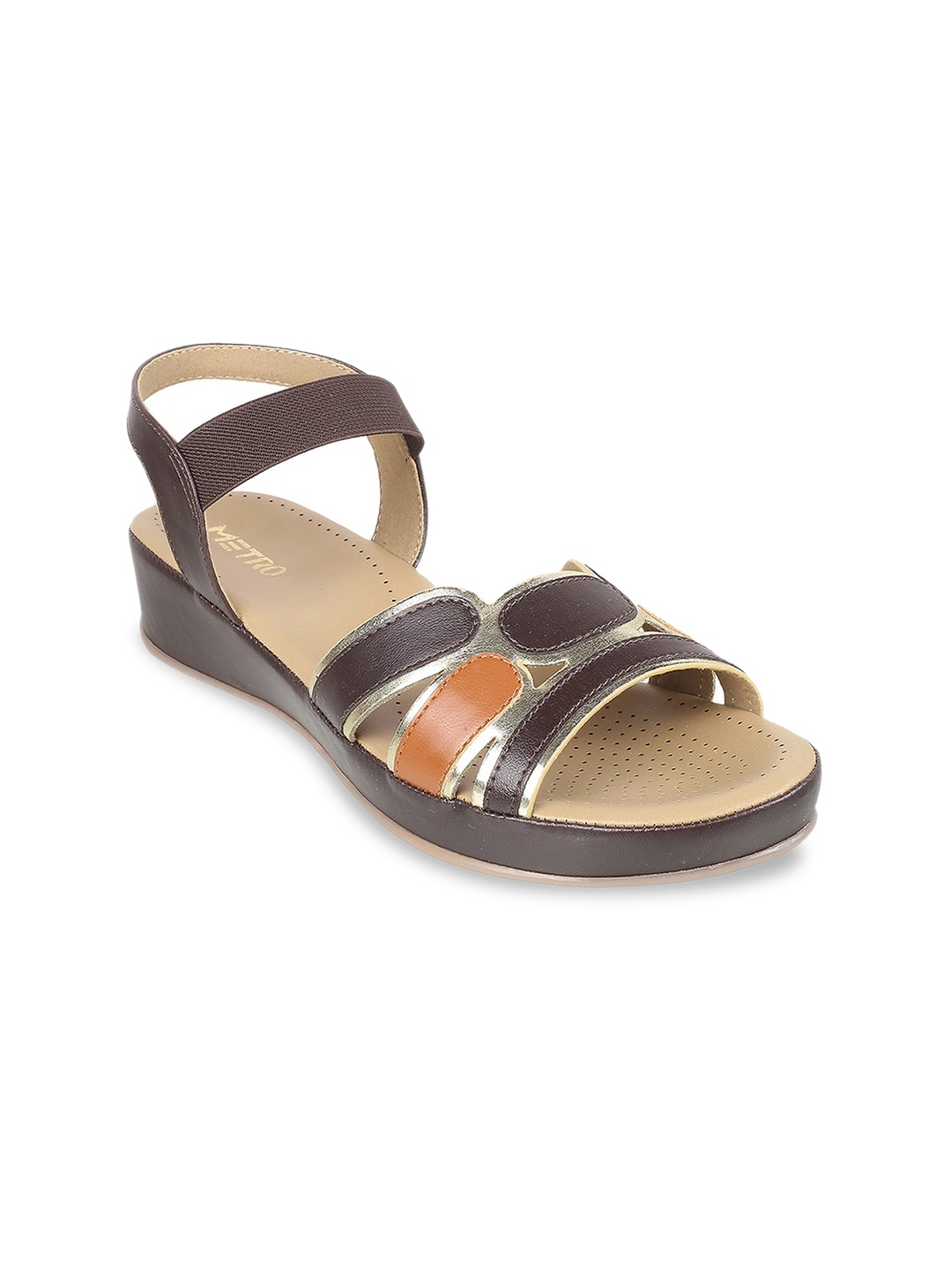 

Metro Colourblocked Comfort Heels With Backstrap, Brown