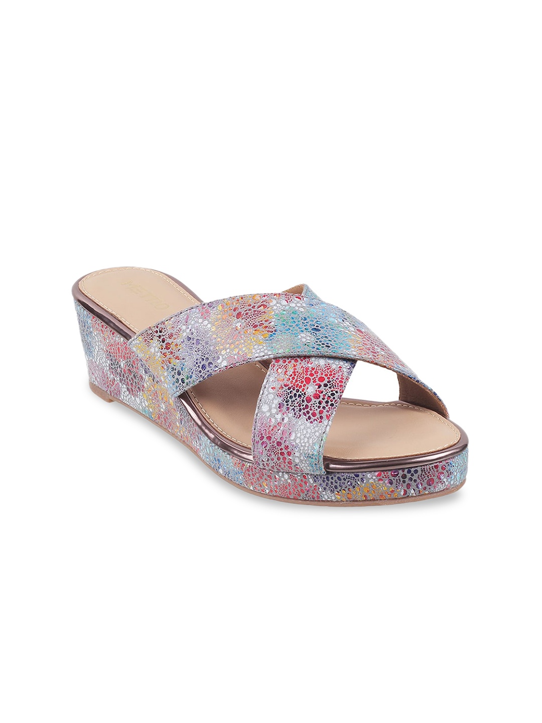 

Metro Printed Cross Strap Wedges, Blue