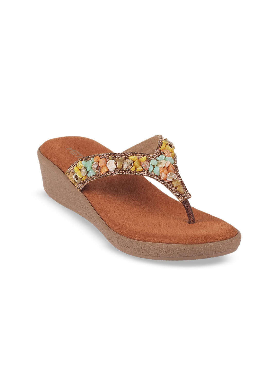 

Metro Women Embellished Open Toe Wedge Heels, Bronze