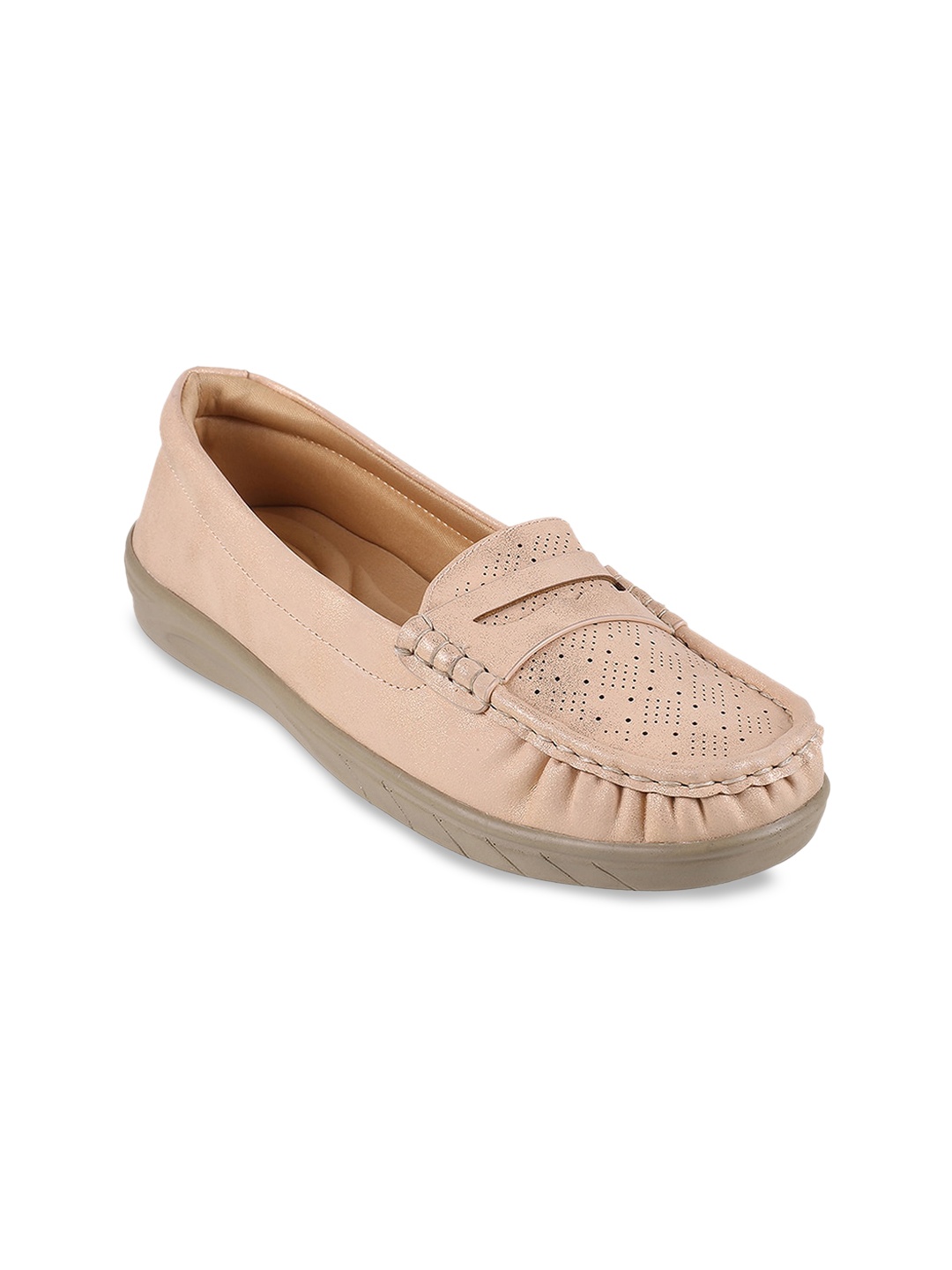 

Metro Women Perforated Detail Penny Loafers, Beige