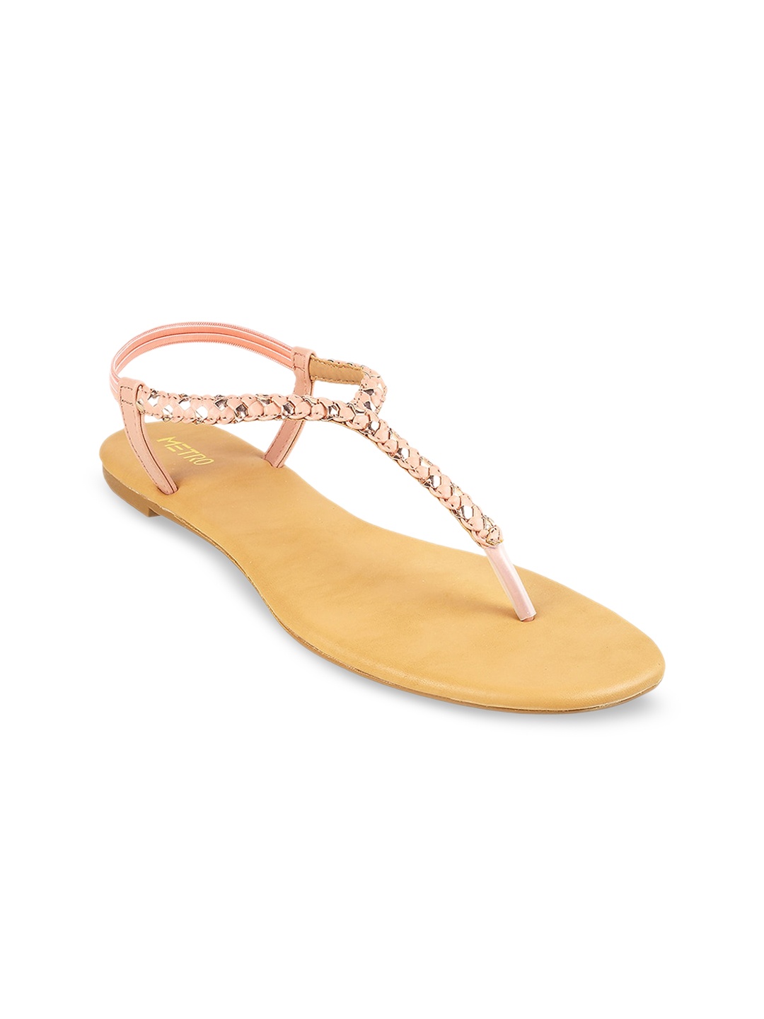 

Metro Braided T-Strap Flats, Peach