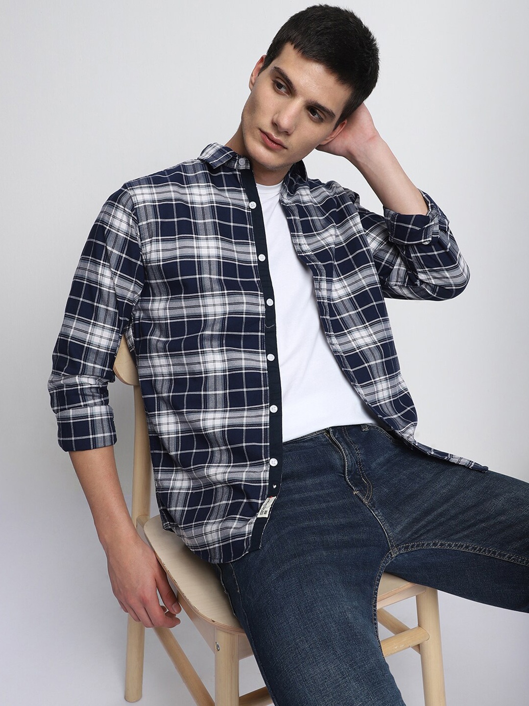 

Dennis Lingo Slim Fit Tartan Checked Casual Shirt, Navy blue