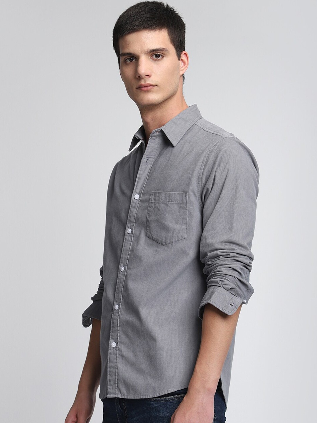 

Dennis Dennis Lingo Slim Fit Pure Cotton Corduroy Casual Shirt, Grey