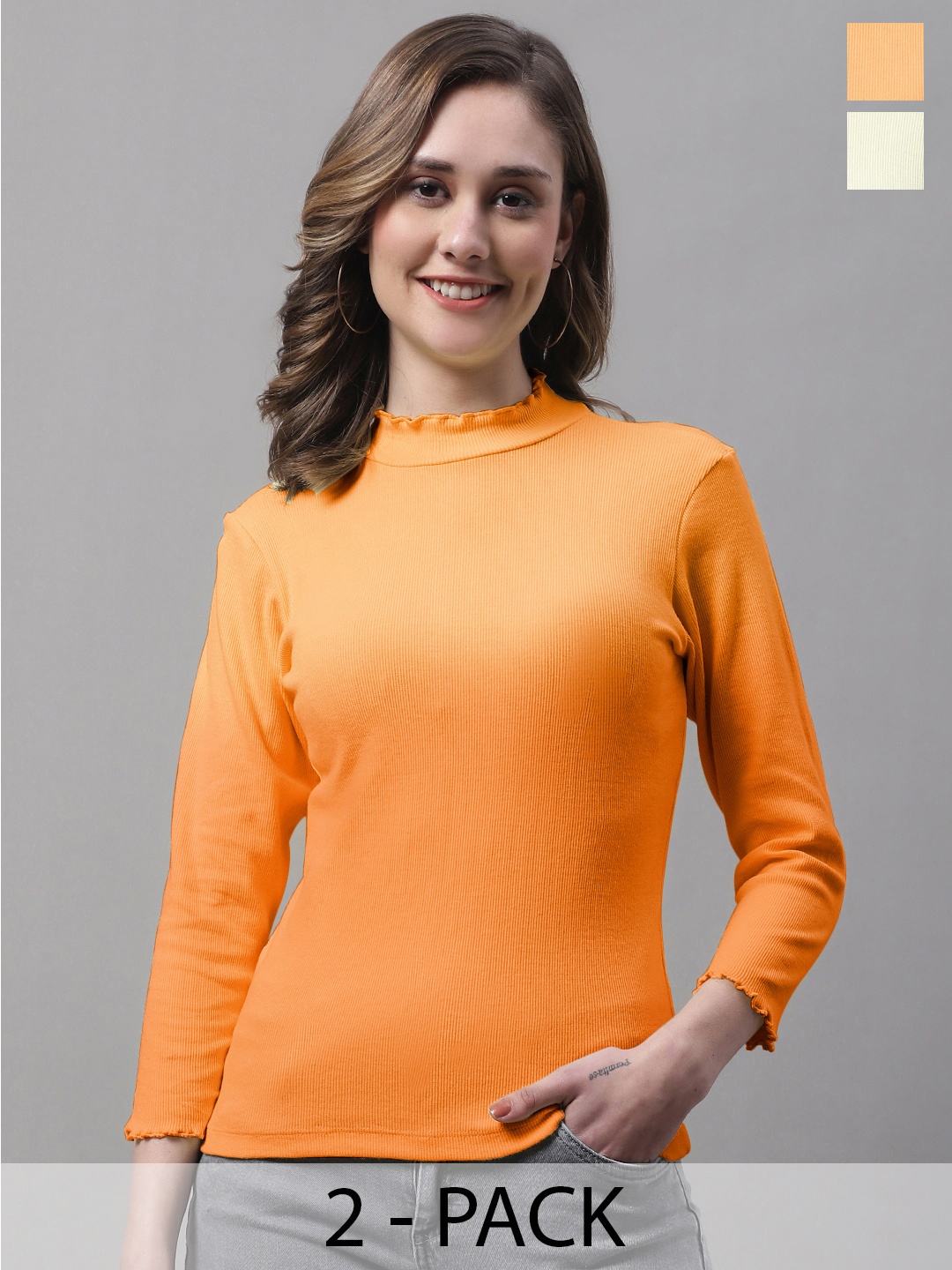 

FBAR Yellow Colourblocked Cotton Top