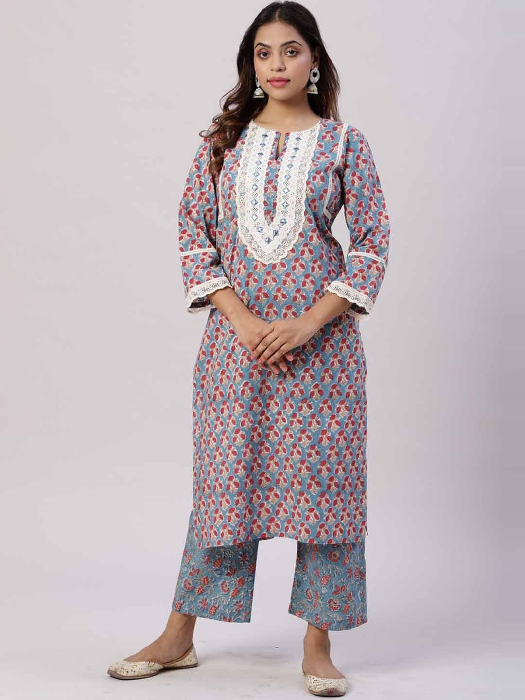 

Spring Soul Ethnic Motifs Printed Cotton Kurta, Blue