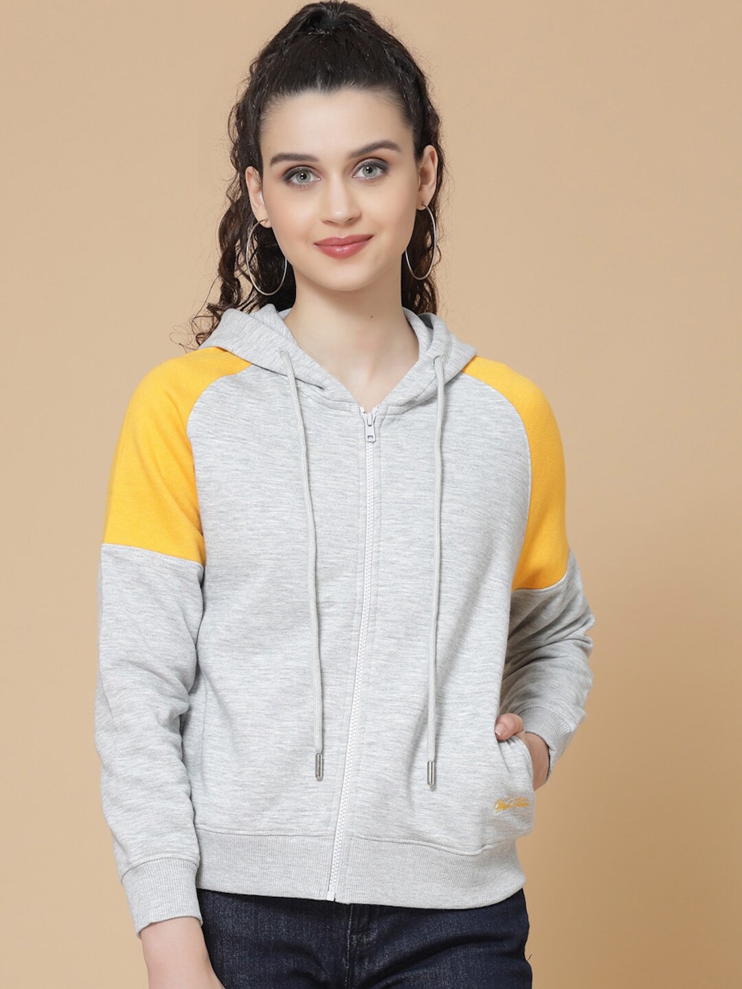 

BAESD Colourblocked Hooded Cotton Front Open Sweatshirt, Grey