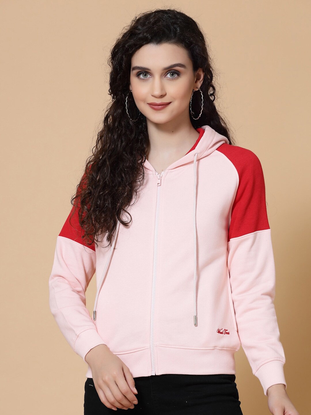 

BAESD Colourblocked Hooded Cotton Front Open Sweatshirt, Pink