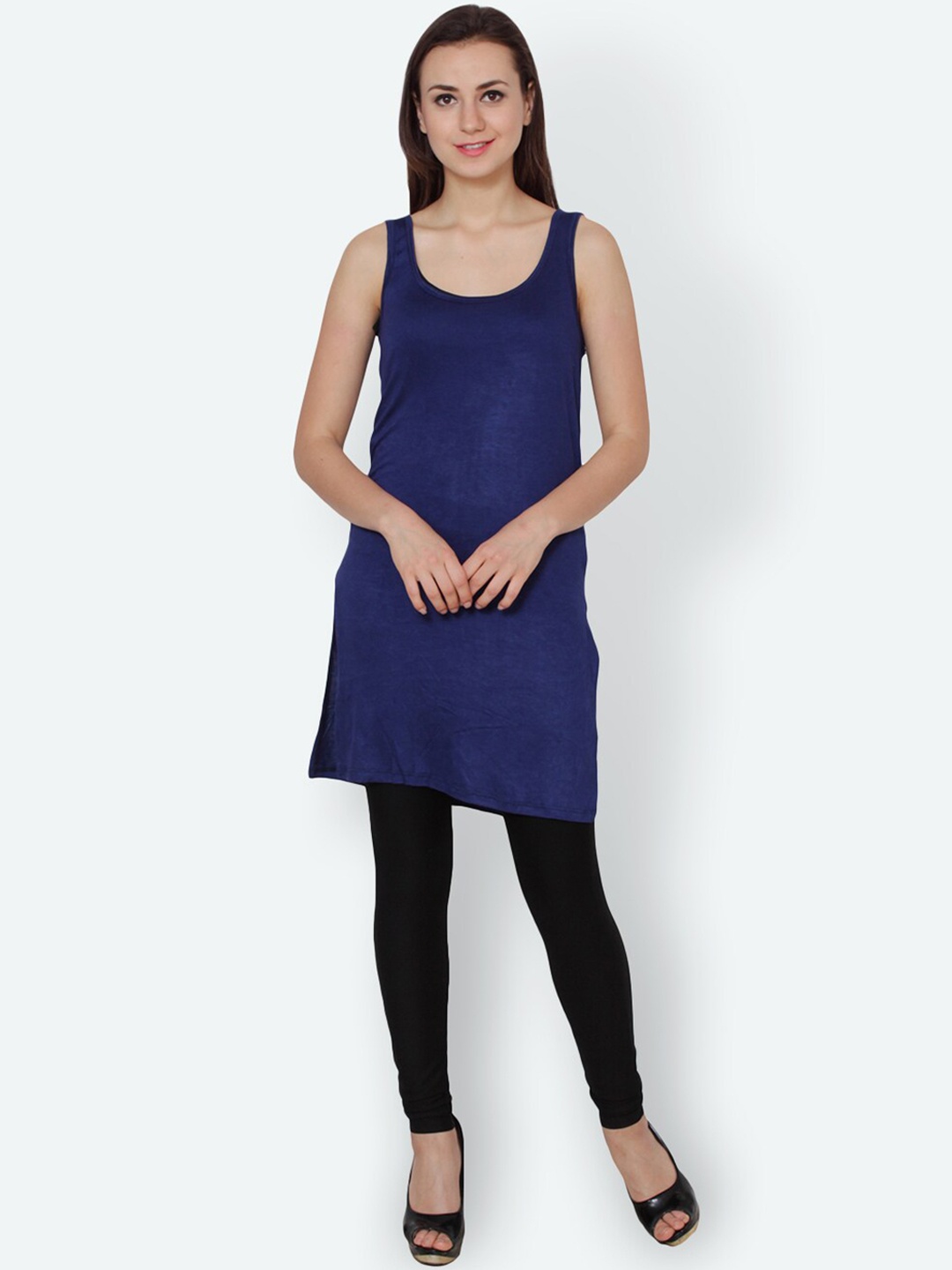 

TEEMOODS Round Neck Non Padded Longline Camisoles, Navy blue