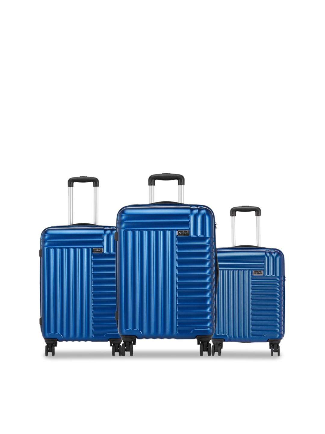 

Safari Set Of 3 Textured Hard-Sided Trolley Bags, Blue