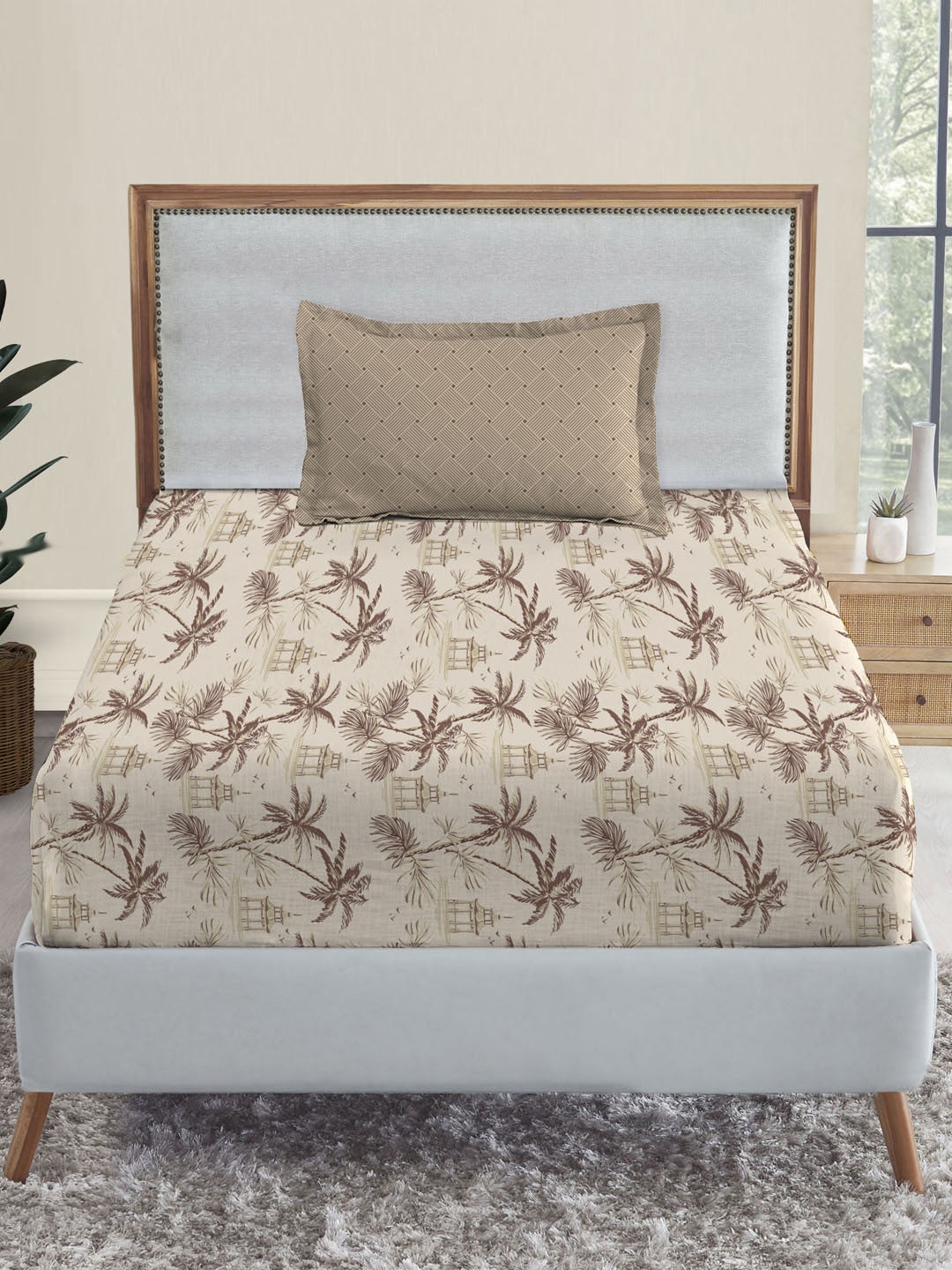 

MYTRIDENT Dusk and Dawn Yellow Brown Pure Cotton 144 TC Single Bedsheet 1 Pillow Cover