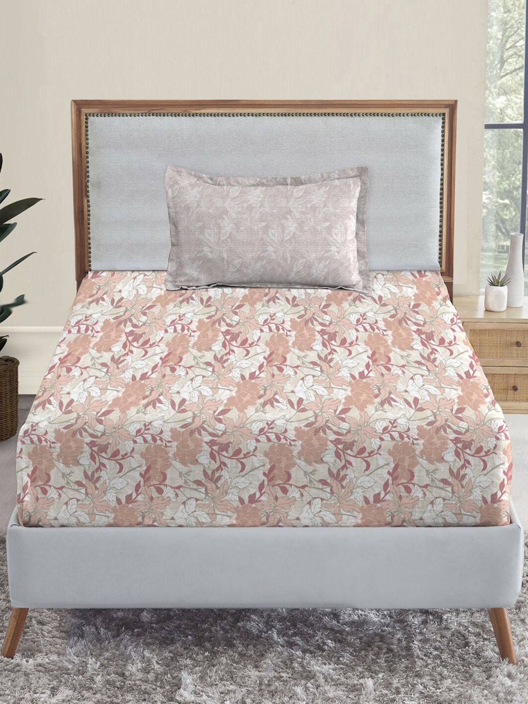 

TRIDENT Tuscany Floral Pink Dusk & Dawn Flat 144TC Single Cotton Bedsheet Set
