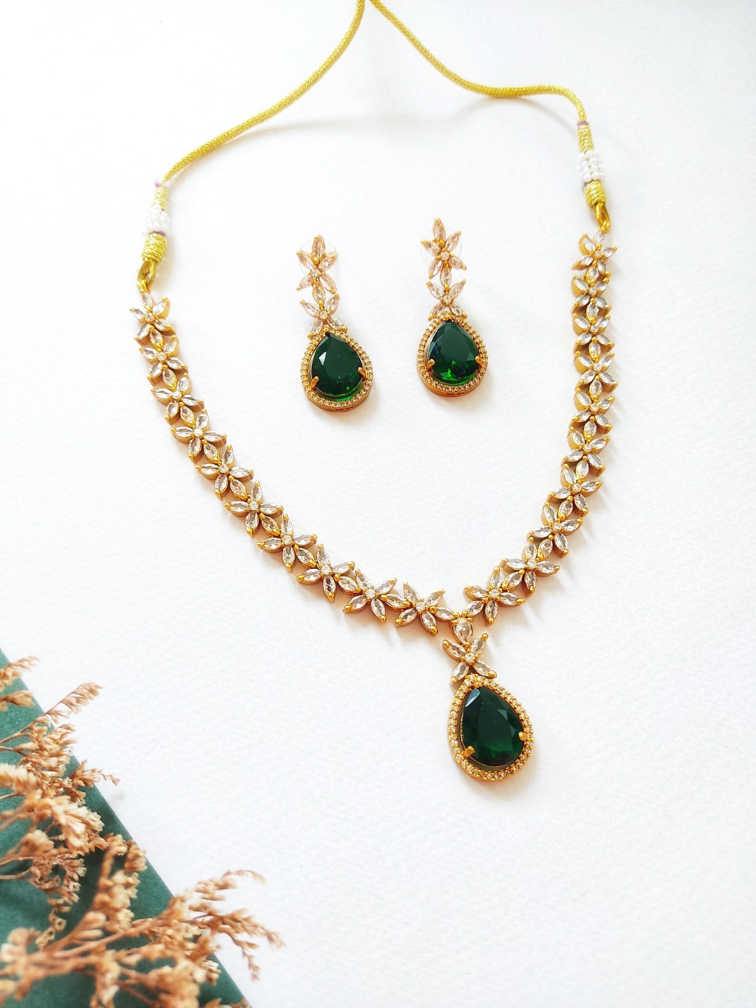 

Pihtara Jewels Gold-Plated American Diamond-Studded Jewellery Set