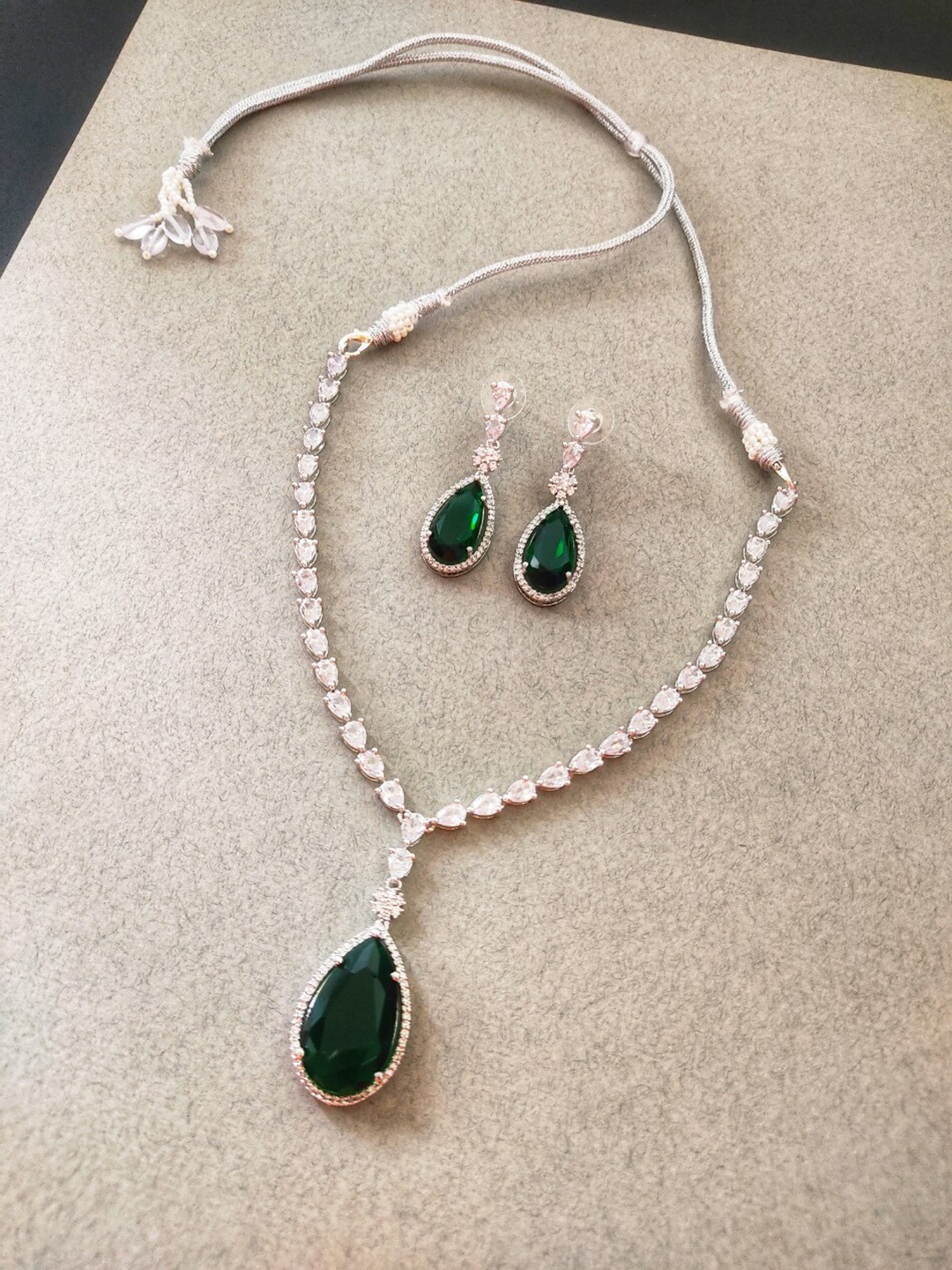 

Pihtara Jewels Silver-Plated American Diamond-Studded JewellerySet