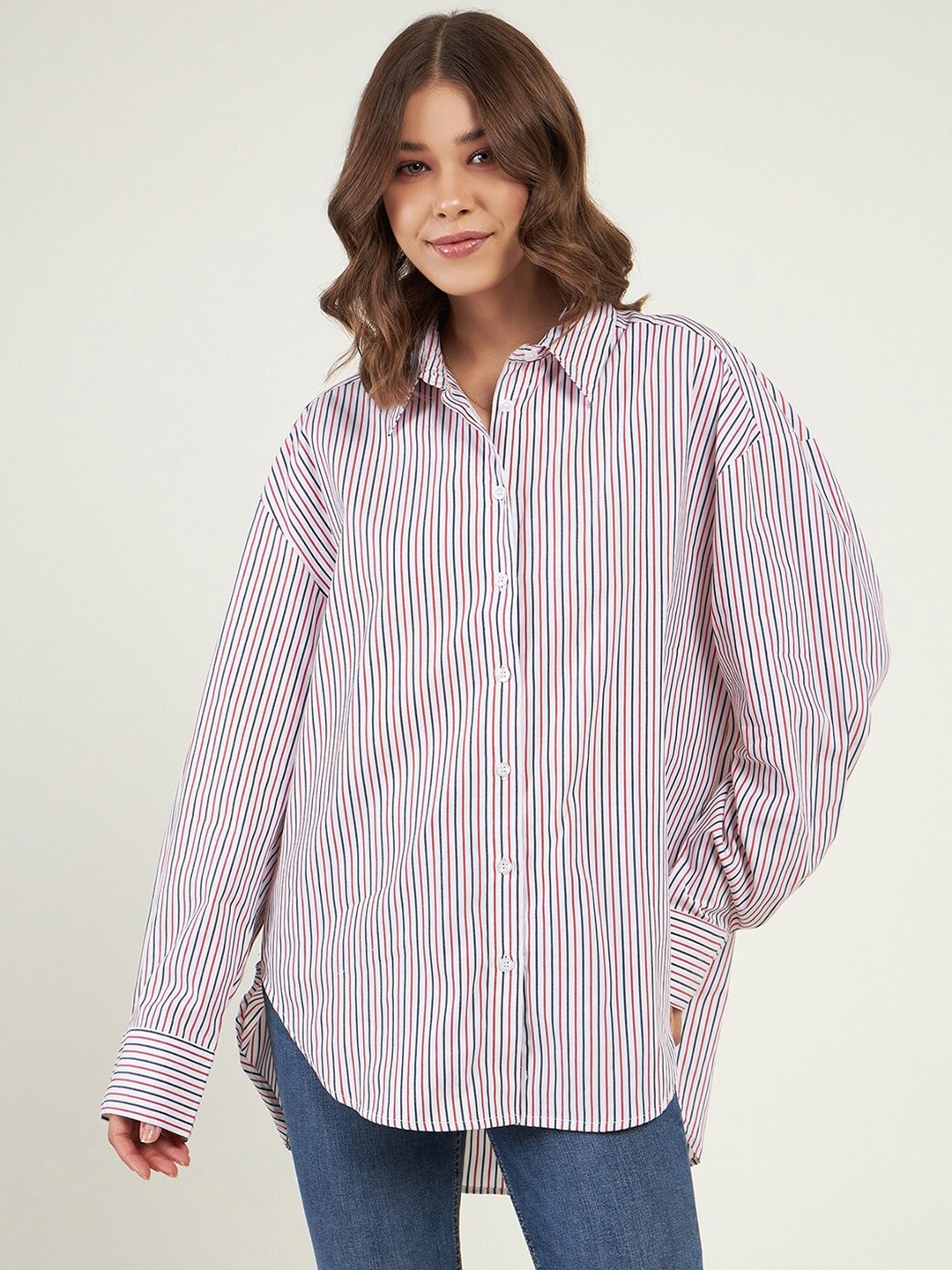 

JUNE & HARRY Relaxed Striped Cotton Oversized Shirt, White