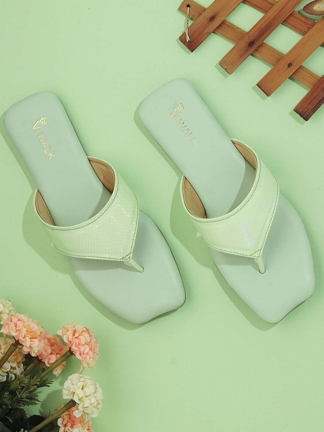 

V-WALK Textured Open Toe Flats, Sea green