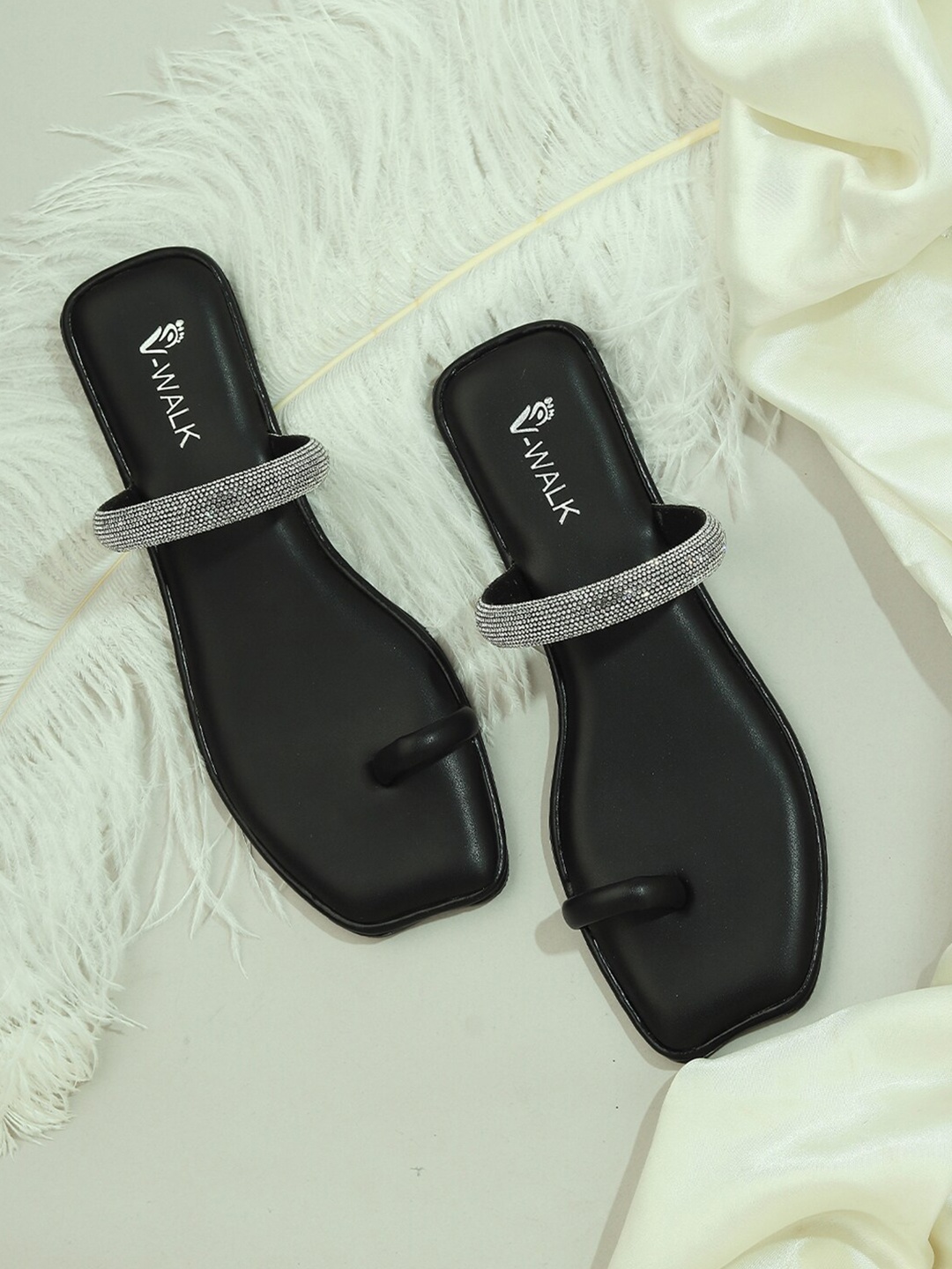 

V-WALK Embellished One Toe Flats, Black