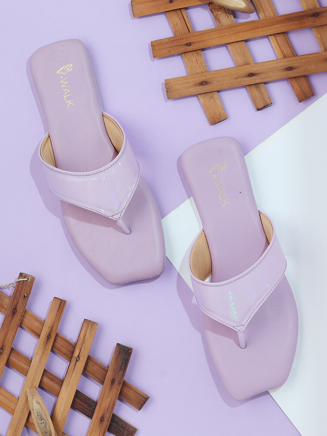 

V-WALK Textured Open Toe Flats, Lavender