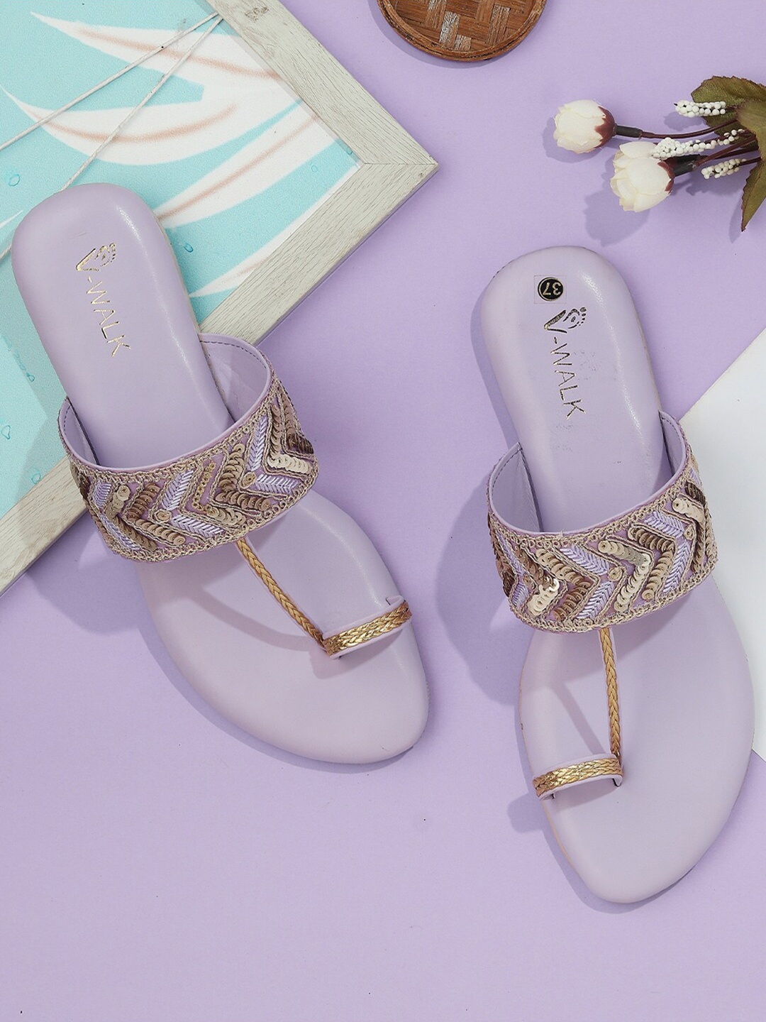 

V-WALK Ethnic Embellished One Toe Flats, Lavender