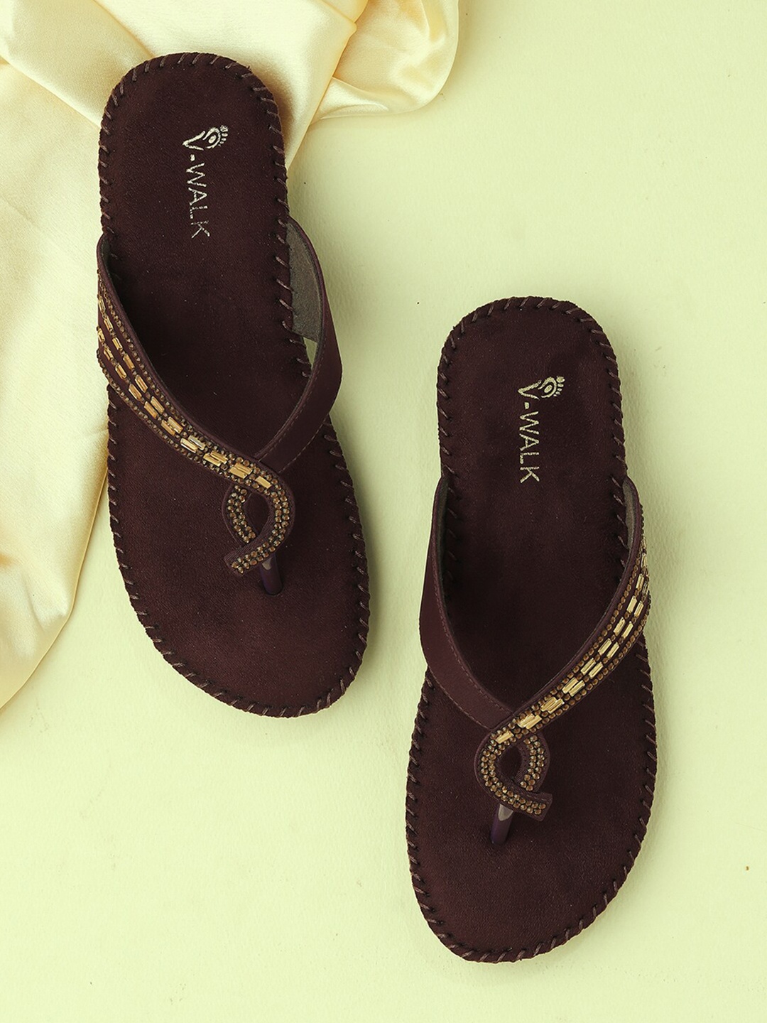 

V-WALK Embellished Ortho Open Toe Flats, Brown