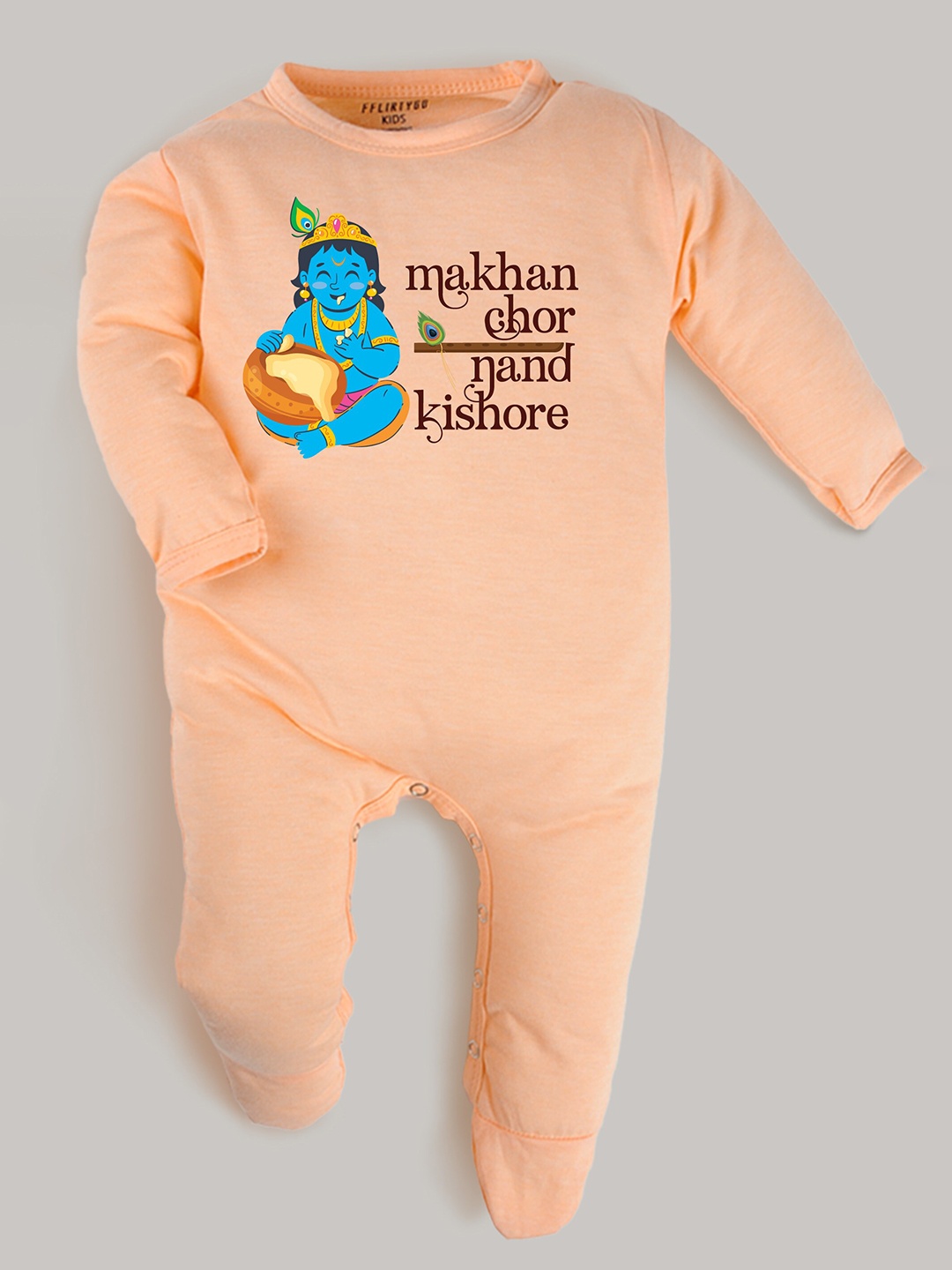 

FFLIRTYGO Infants Little Krishna Printed Pure Cotton Sleepsuit, Peach