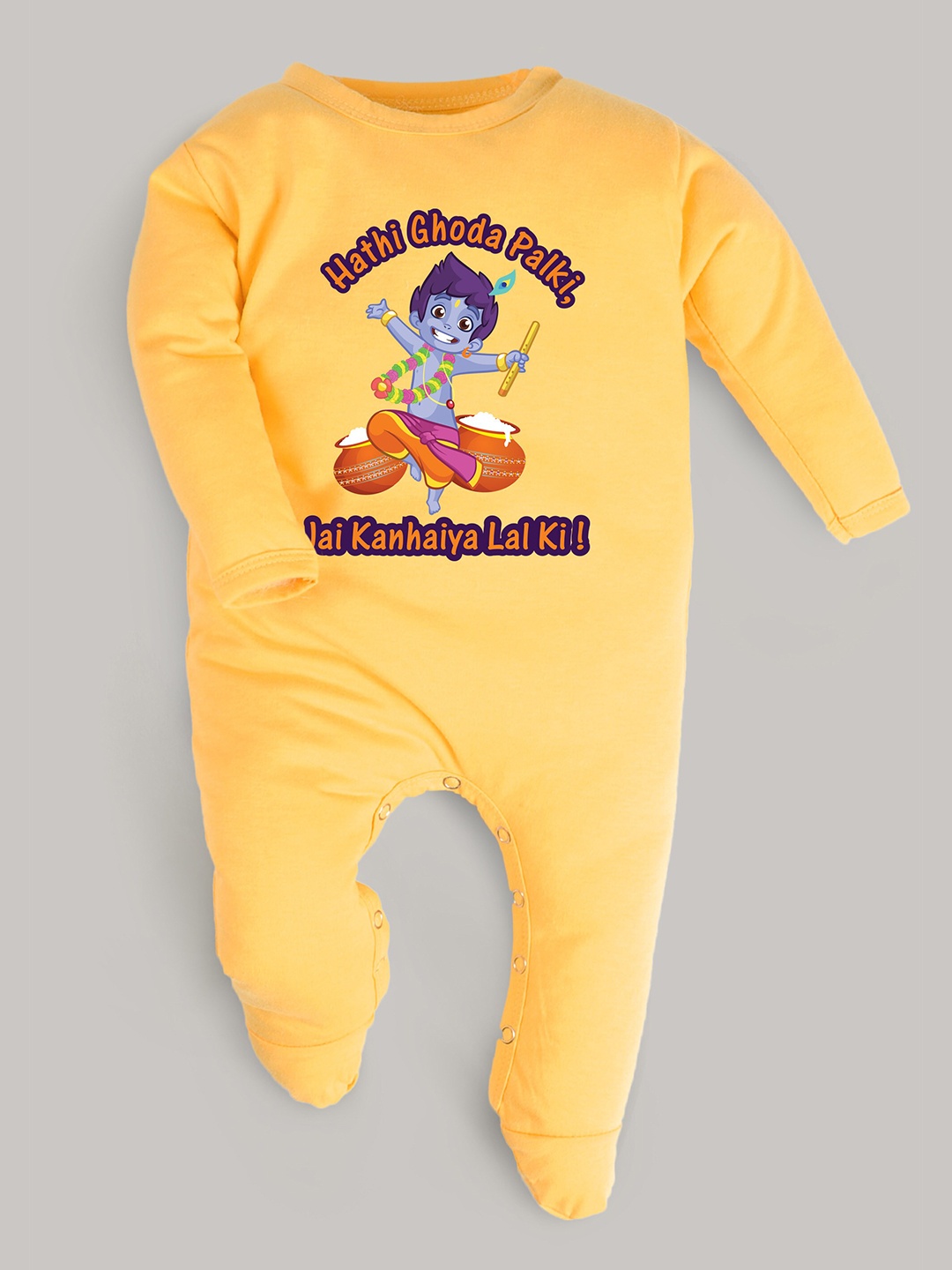 

FFLIRTYGO Infants Janmashtami Special Printed Pure Cotton Sleepsuit, Yellow