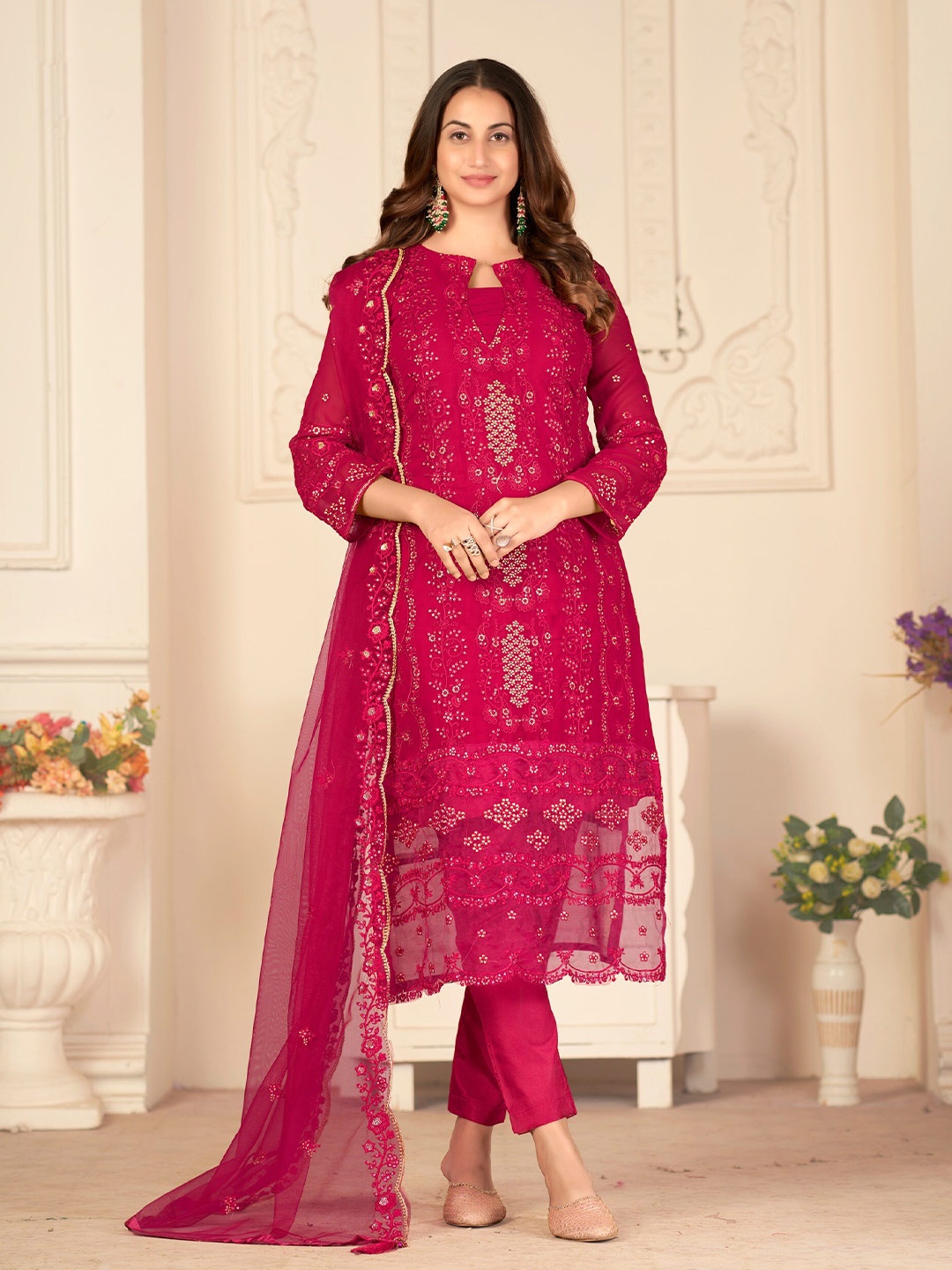 

Atsevam Embroidered Semi-Stitched Dress Material, Pink
