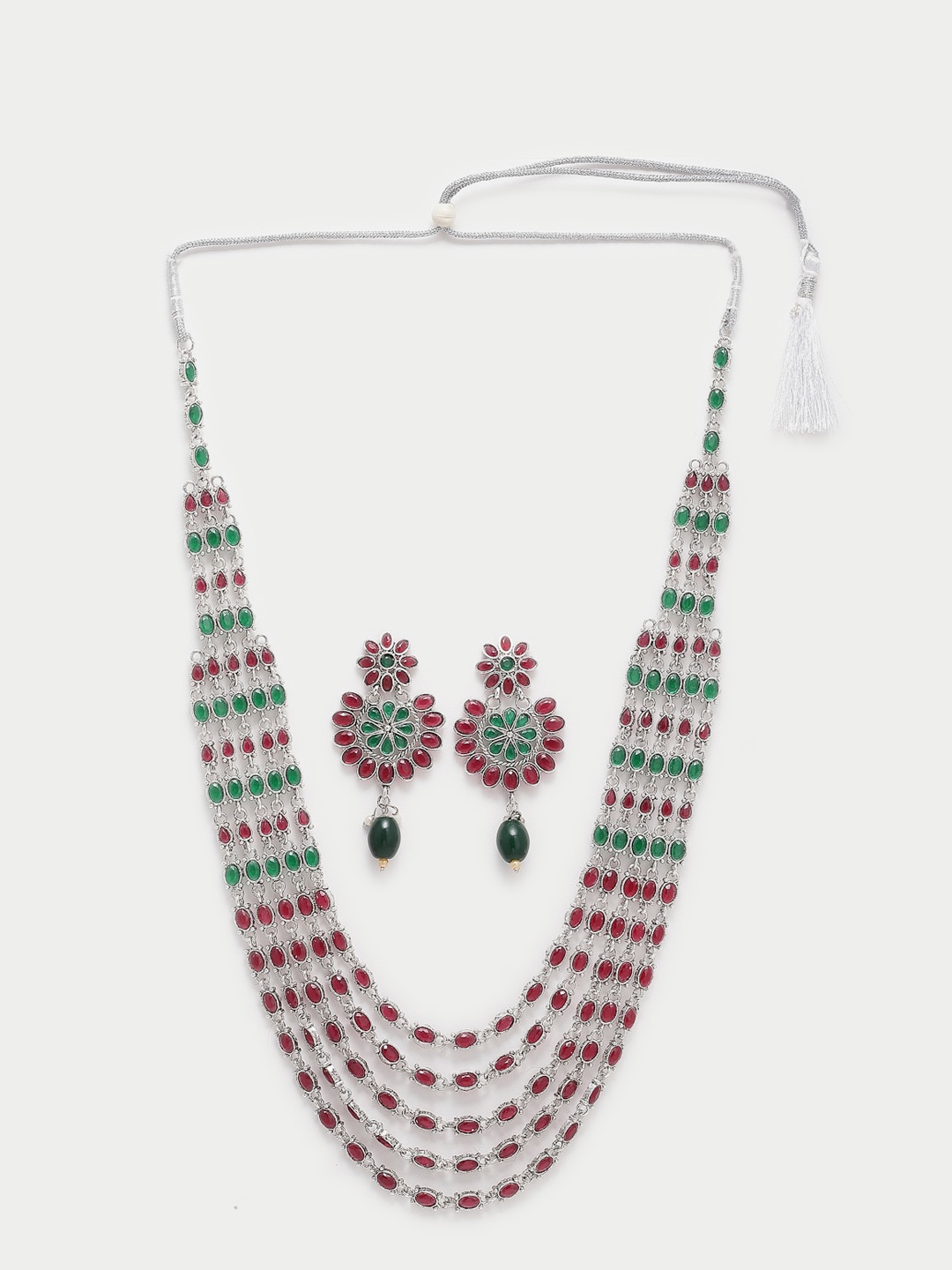 

Sangria Silver-Plated CZ-Studded Jewellery Set, Red