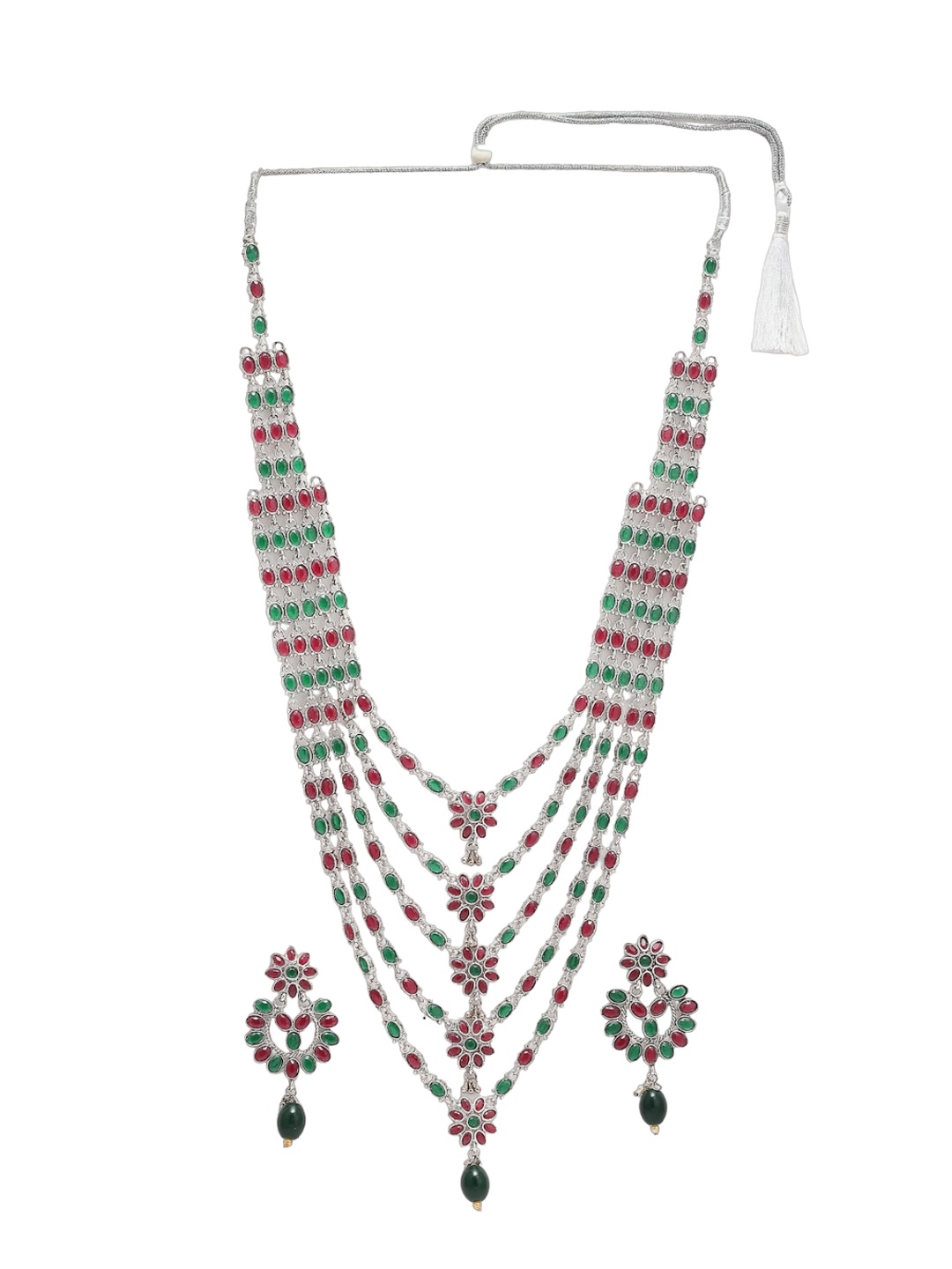 

Sangria Silver-Plated CZ-Studded Jewellery Set, Green