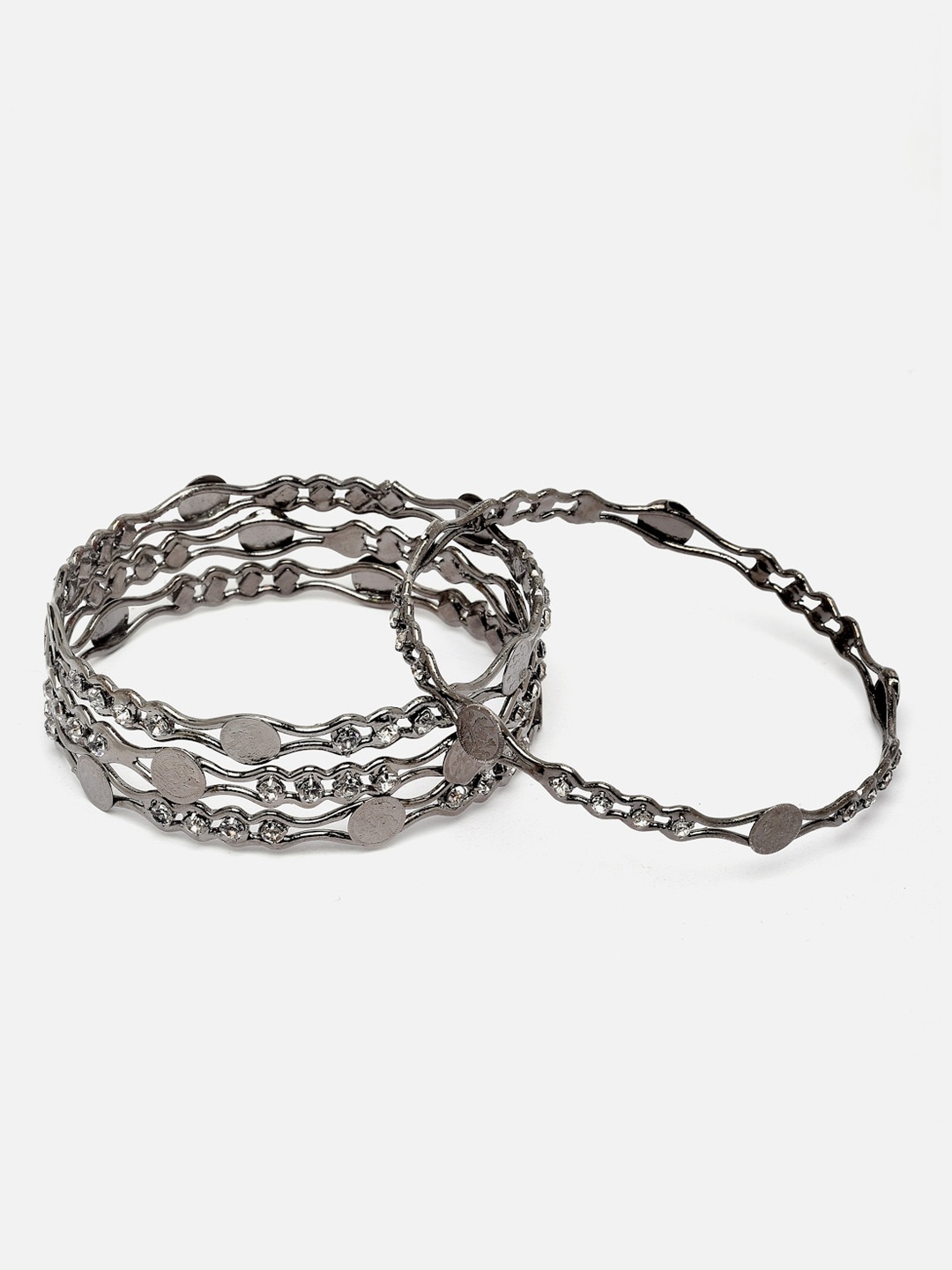

Sangria Set of 4 Silver-plated American Diamond-Studded Bangles