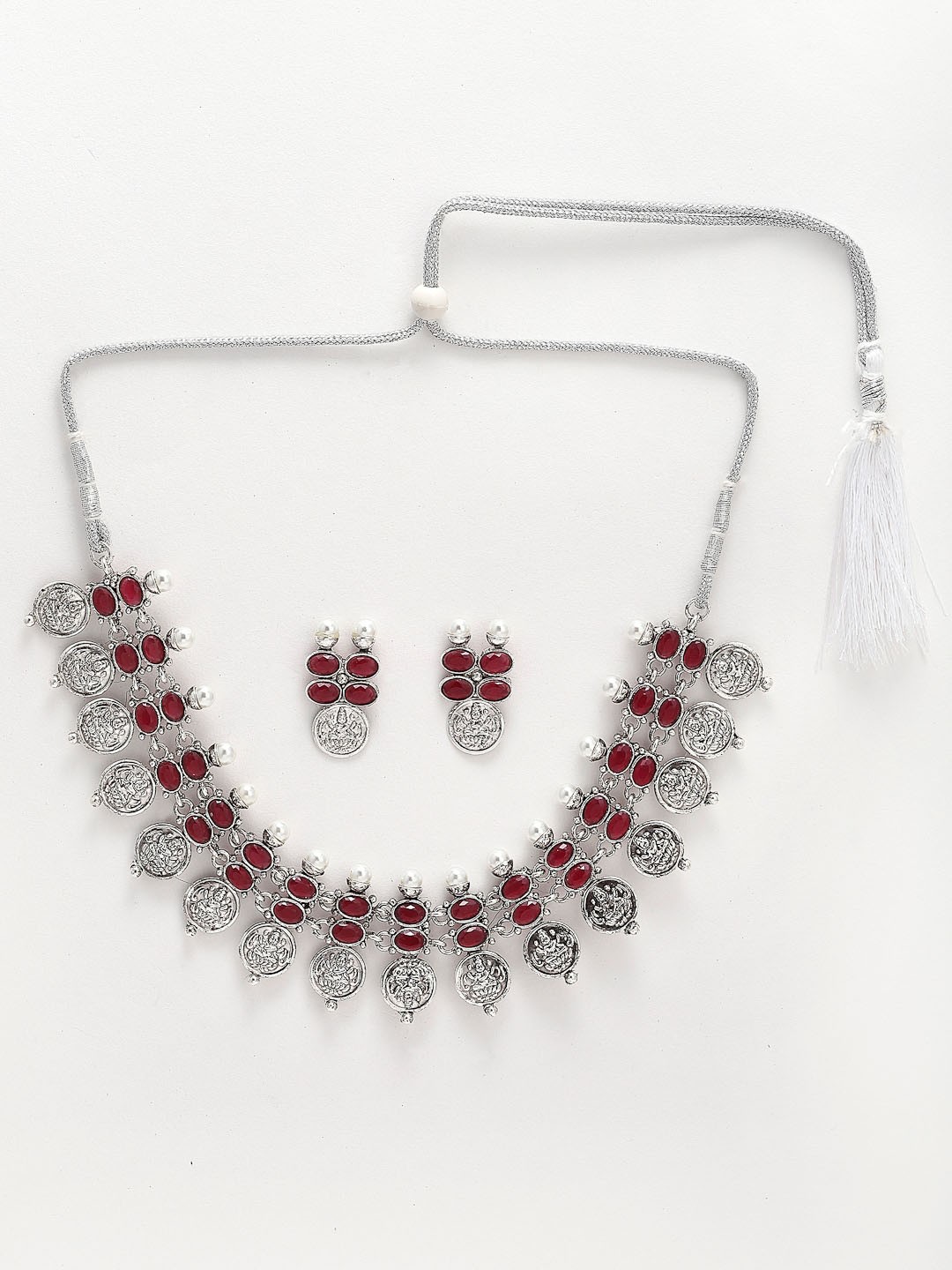 

Sangria Silver-Plated Necklace With Earrings, Red