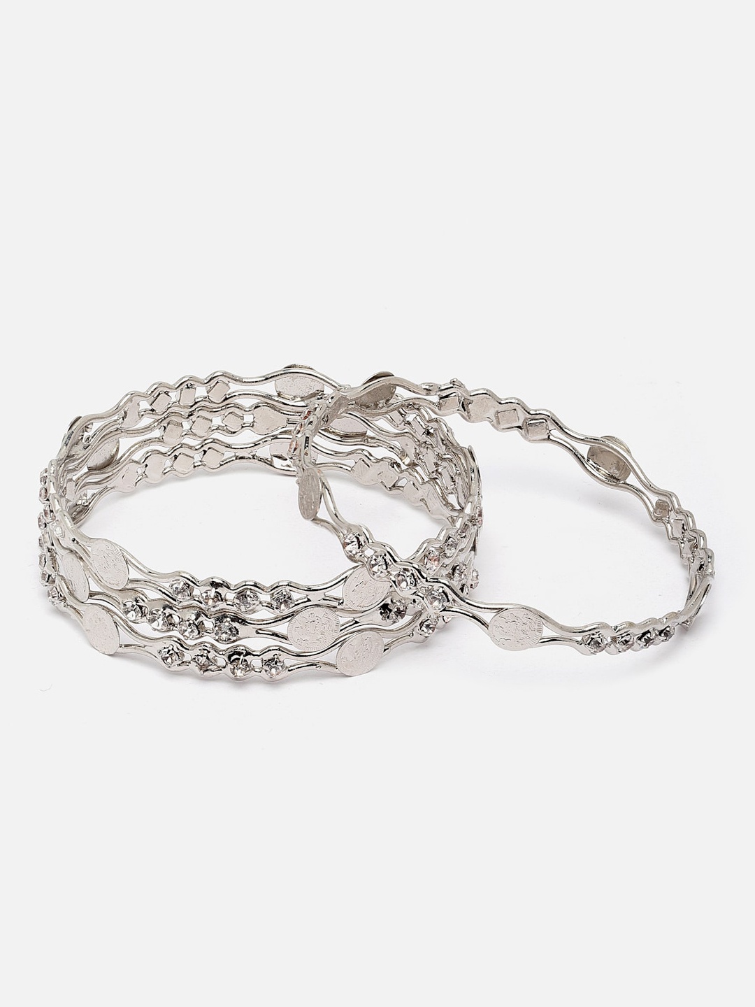 

Sangria Set of 4 Silver-plated AD-Studded Bangles