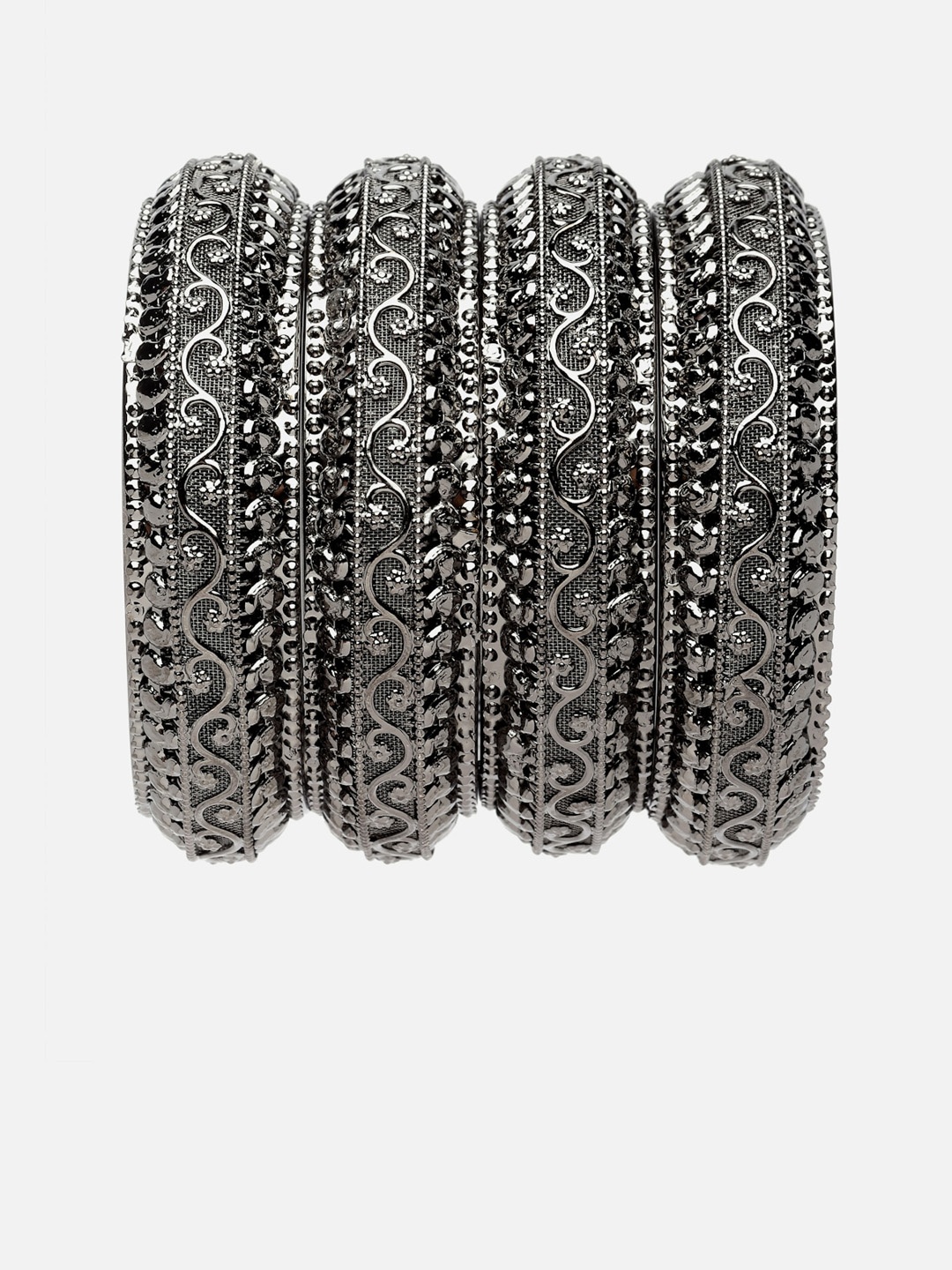 

Sangria Set of 4 Silver-Plated Oxidised Bangles