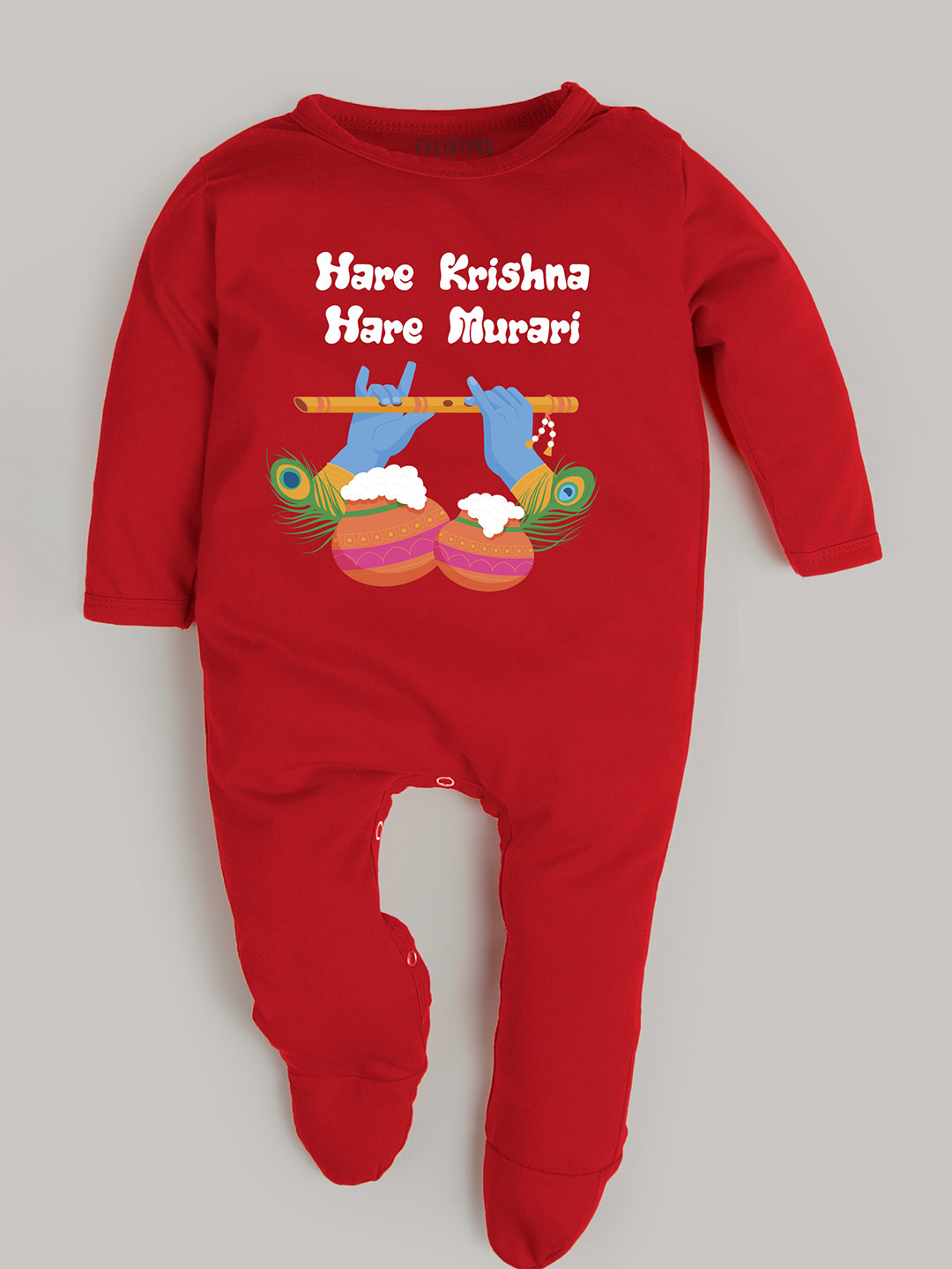 

FFLIRTYGO Infants Janmashtami Special Printed Pure Cotton Sleepsuit, Red