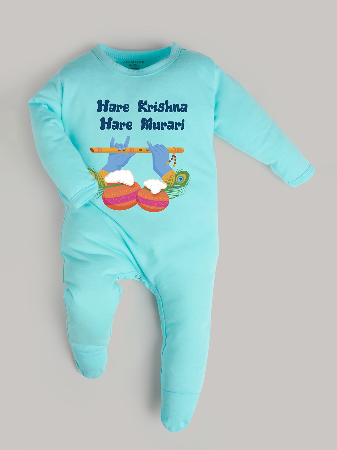 

FFLIRTYGO Baby Janmashtmi Special Pure Cotton Sleepsuit, Blue