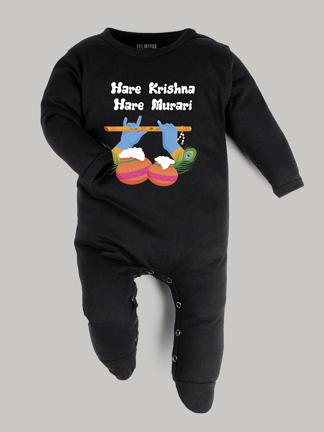 

FFLIRTYGO Baby Janmashtmi Special Pure Cotton Sleepsuit, Black
