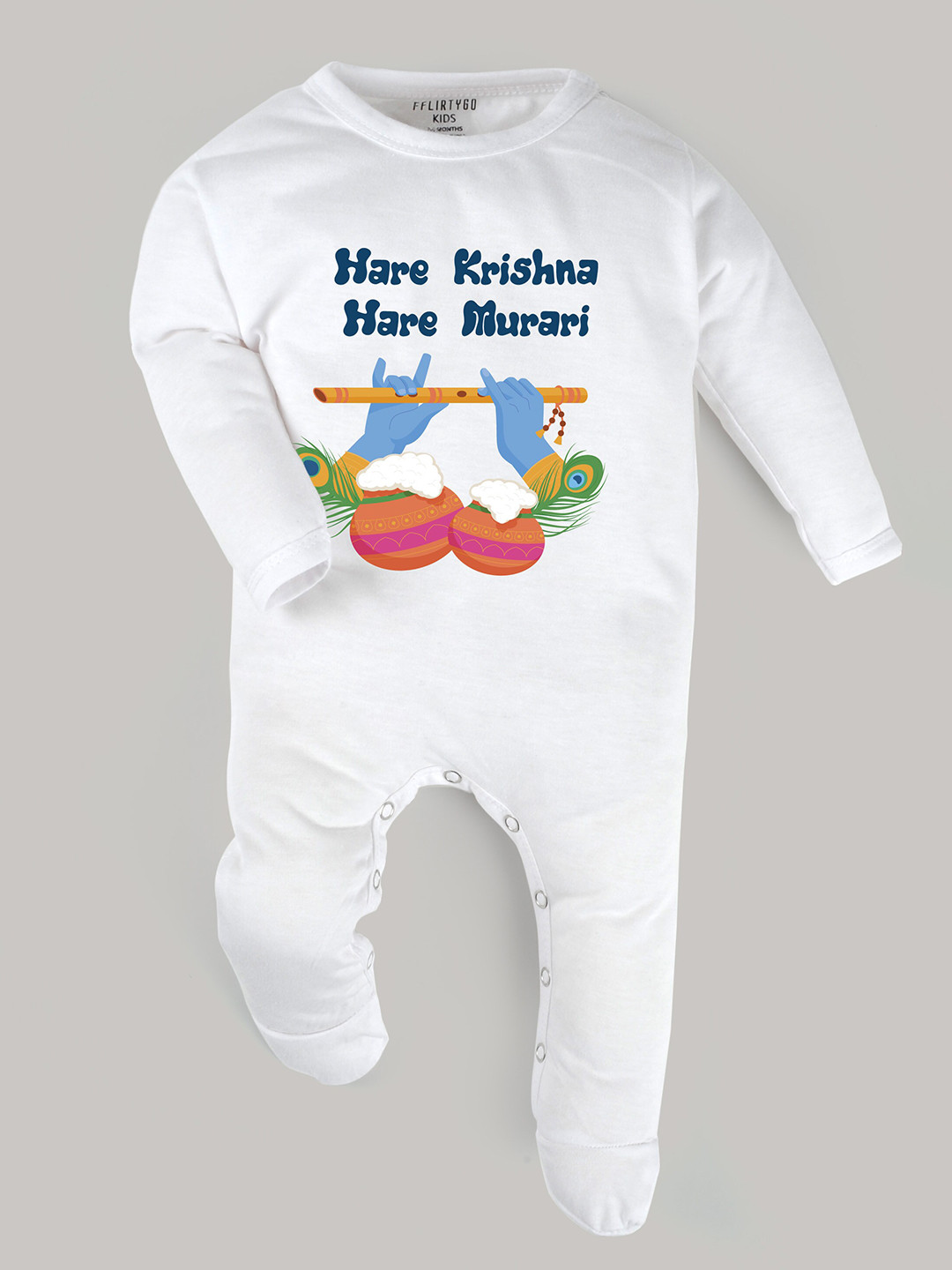

FFLIRTYGO Baby Janmashtmi Special Pure Cotton Sleepsuit, White