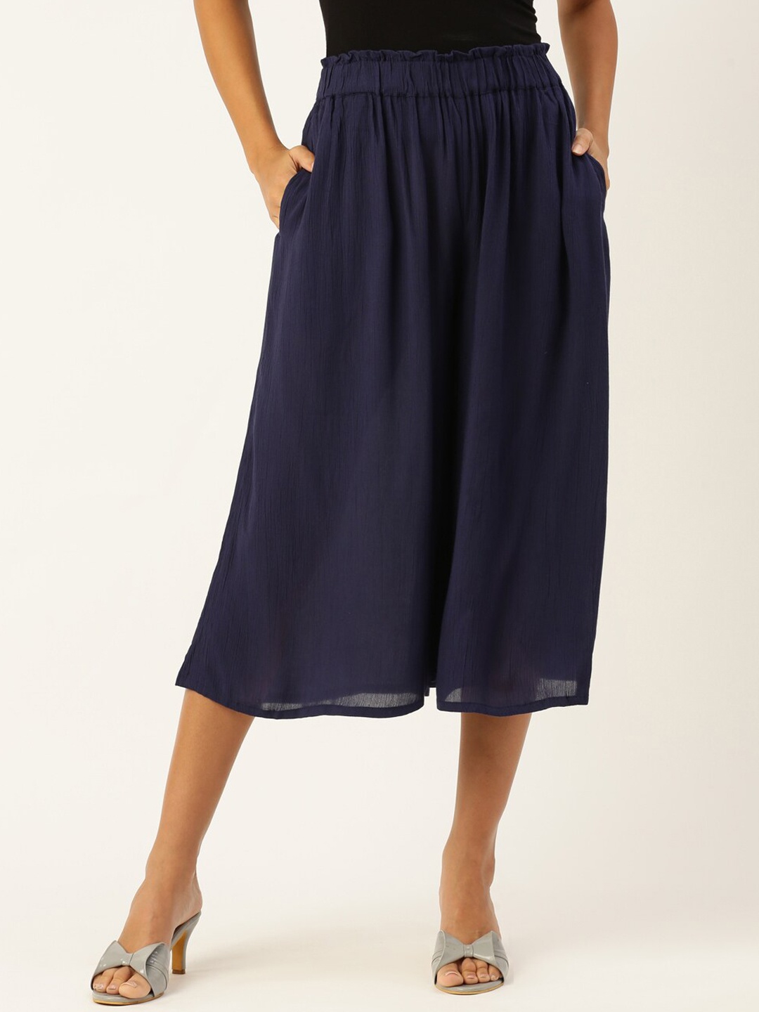 

De Moza Women Loose Fit High-Rise Culottes, Navy blue