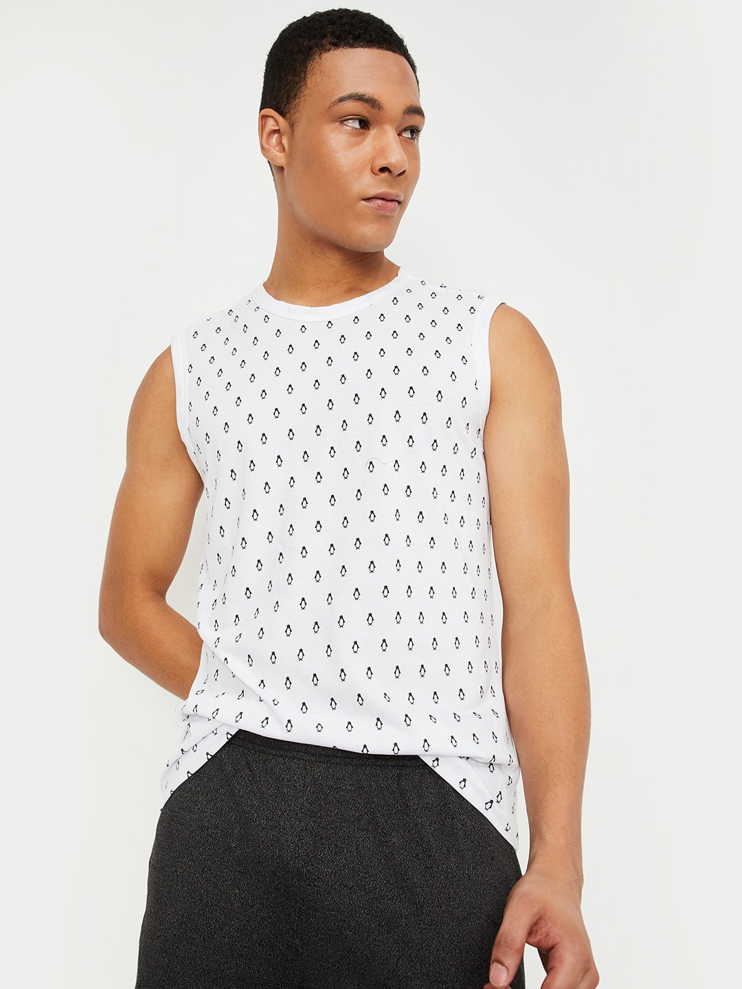 

max Printed Round Neck Lounge Tshirts, White