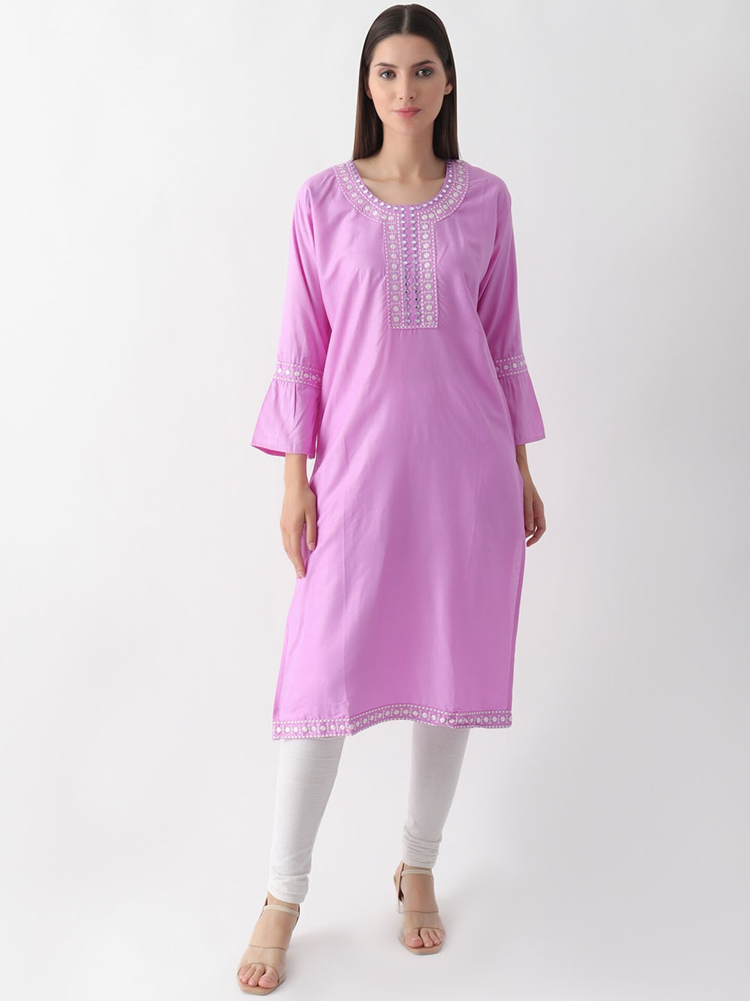 

DKGF FASHION Yoke Design Flared Sleeves Thread Work Kurta, Purple