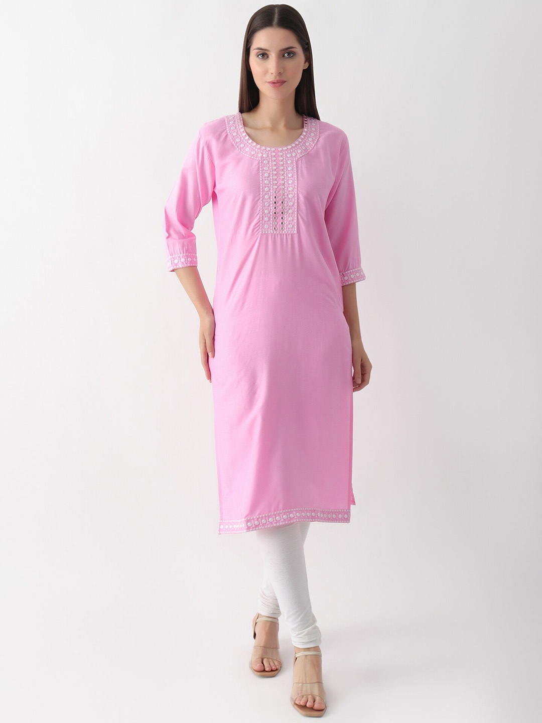 

DKGF FASHION Yoke Design Thread Work Kurta, Pink