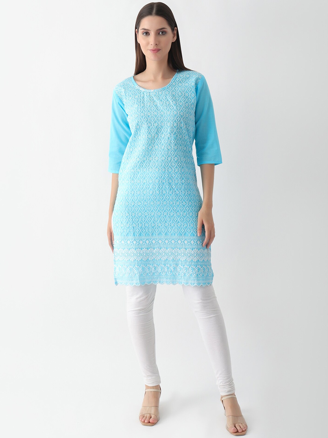 

DKGF FASHION Ethnic Motifs Embroidered Thread Work Cotton Kurta, Blue