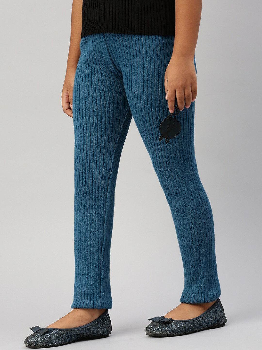 

PIPIN Girls Ribbed Cotton Ankle Length Leggings, Teal