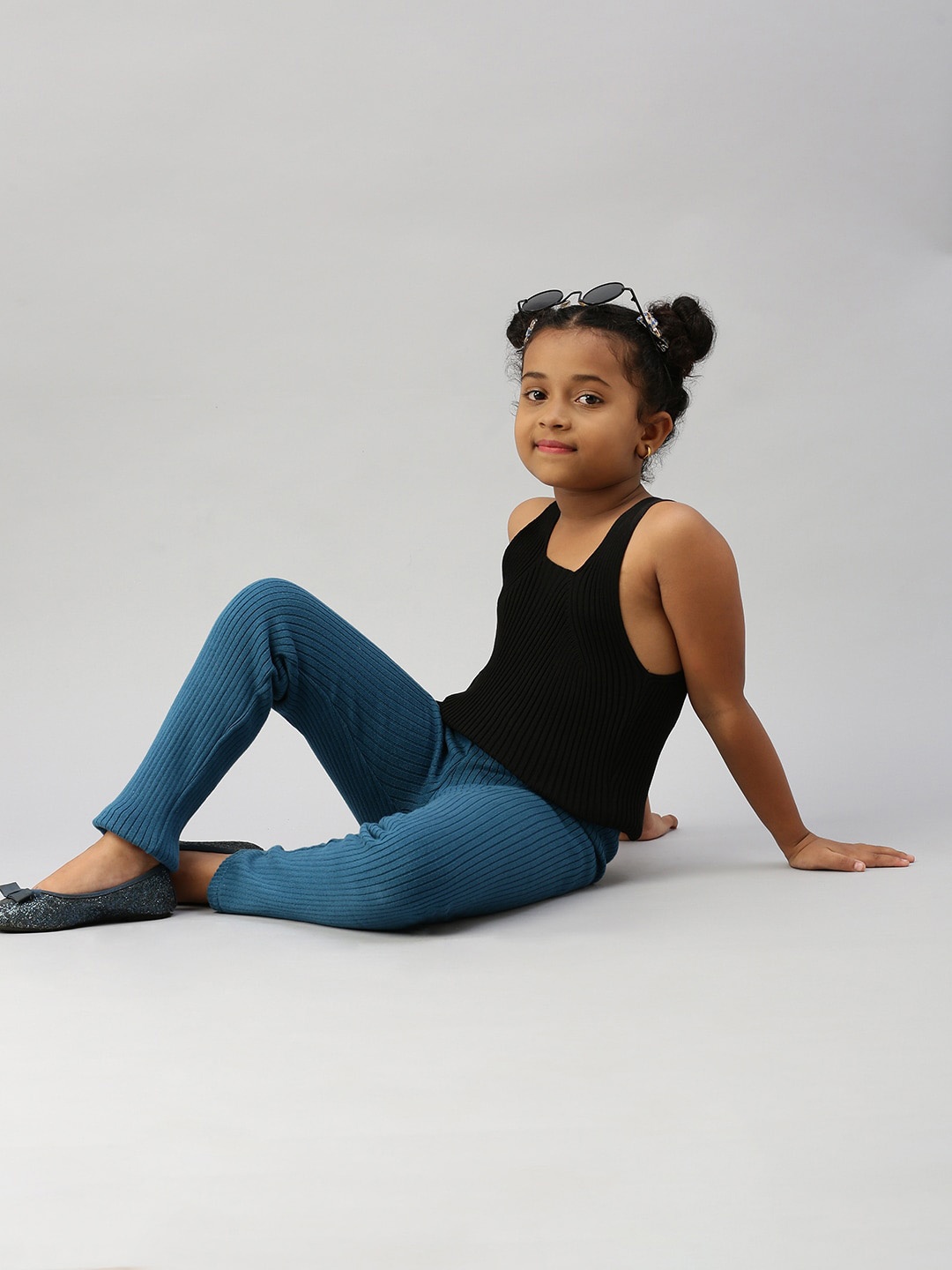 

PIPIN Girls Ribbed Cotton Ankle Length Leggings, Teal