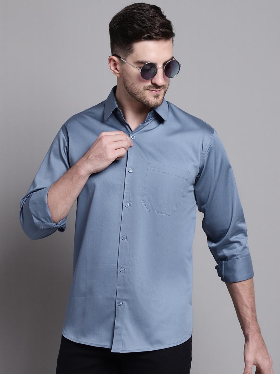 

JAINISH Spread Collar Classic Casual Shirt, Grey