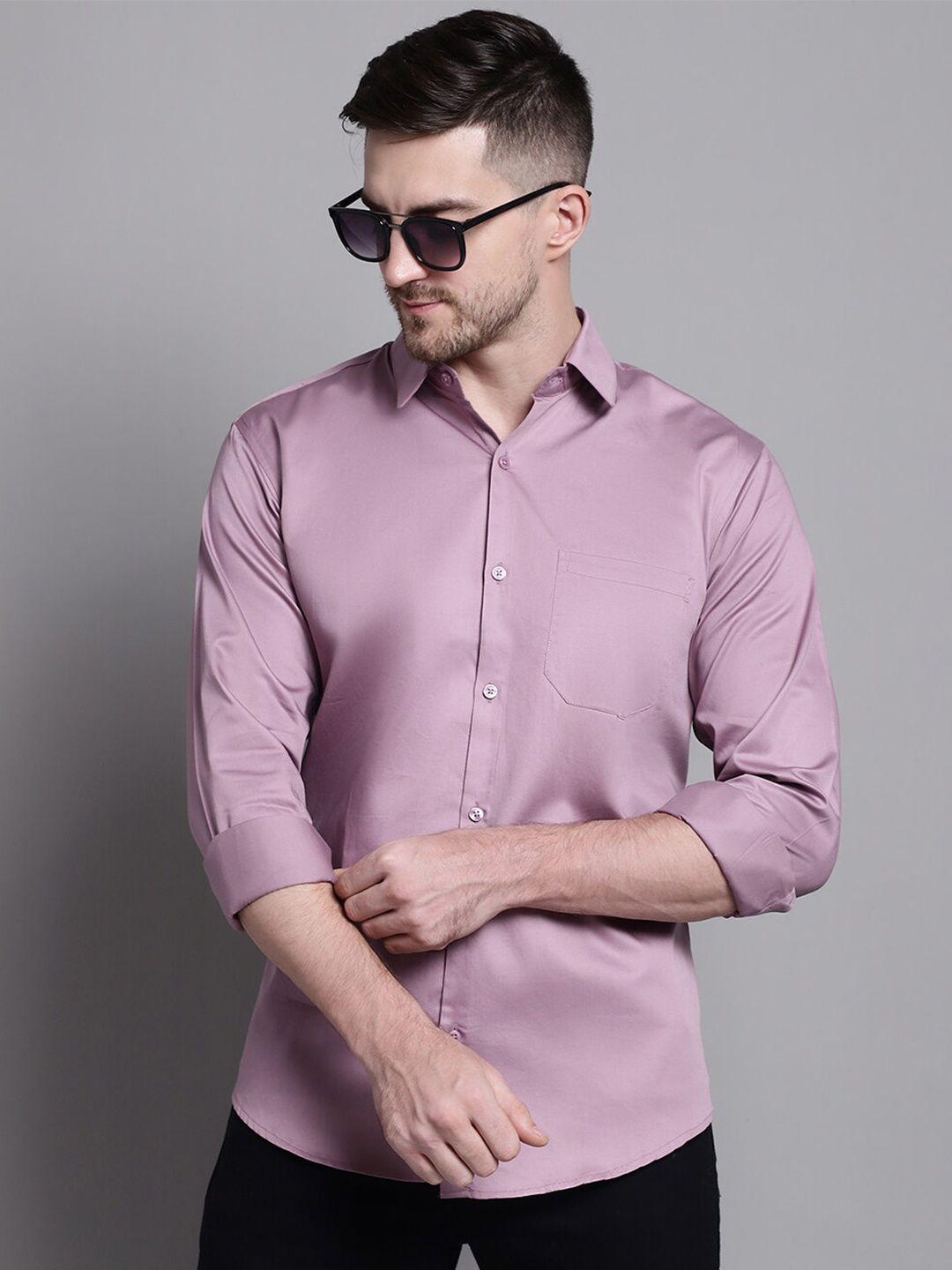 

JAINISH Spread Collar Classic Casual Shirt, Magenta