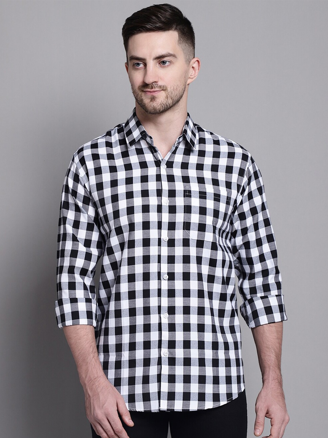 

JAINISH Tartan Checks Checked Pure Cotton Classic Casual Shirt, Black