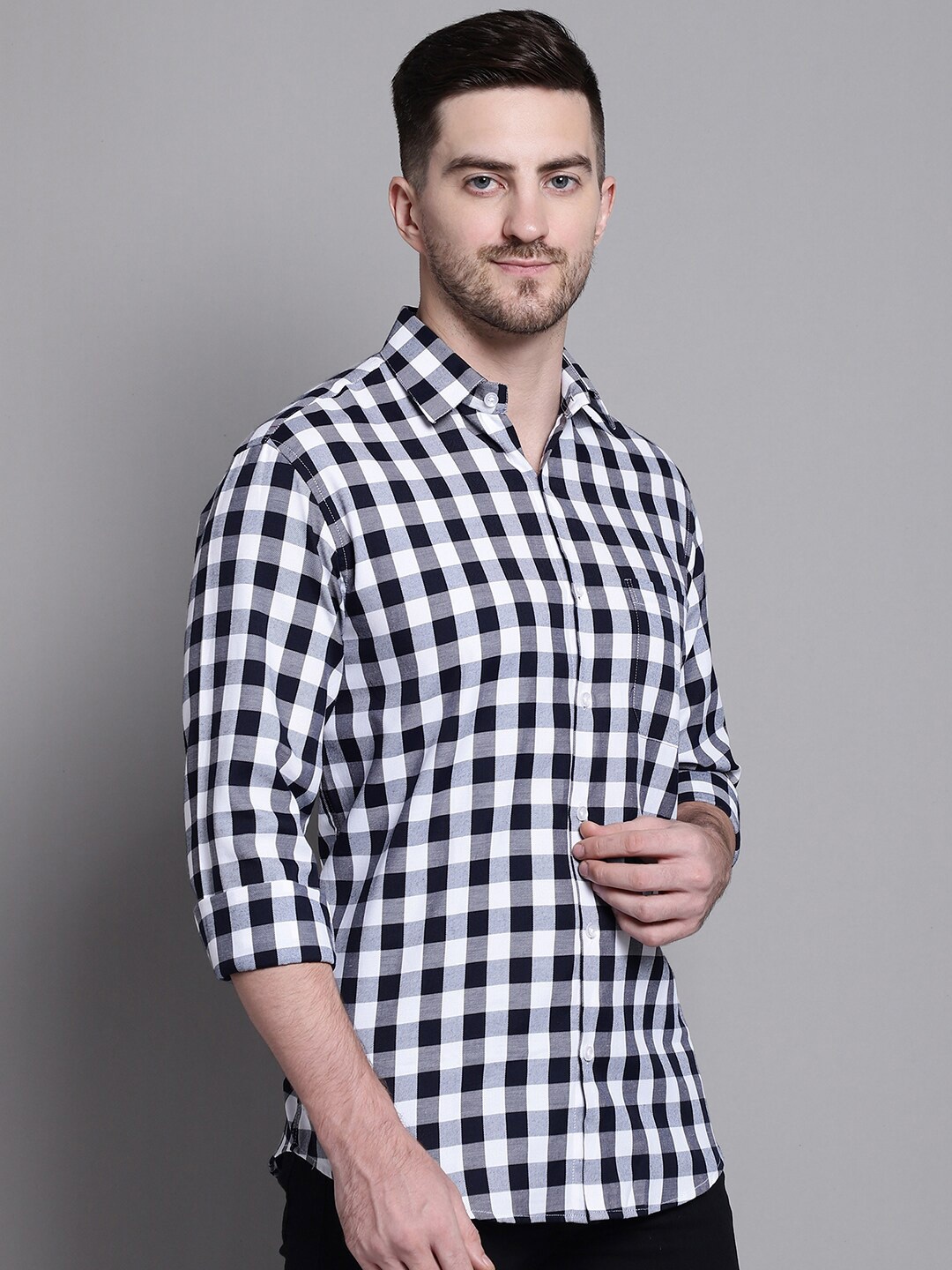 

JAINISH Buffalo Checks Checked Pure Cotton Classic Casual Shirt, Black
